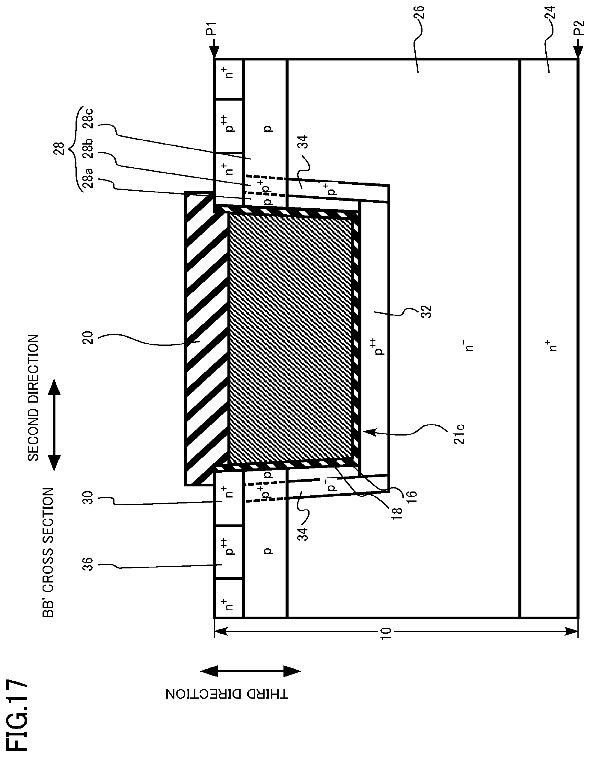 Patent US12328900 Figure 17 – Semiconductor device, semiconductor device manufacturing method, inverter circuit, drive device, vehicle, and elevator