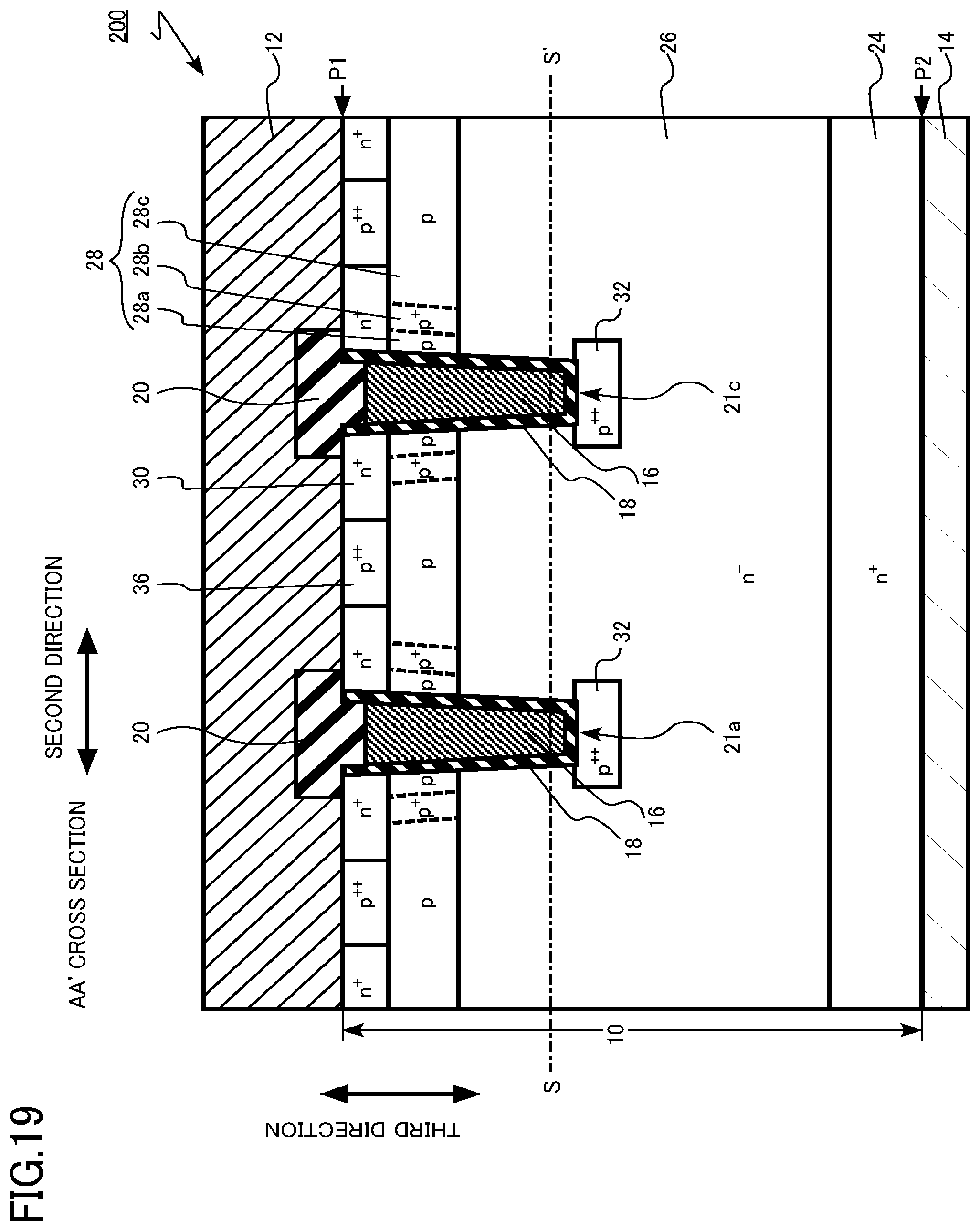 Patent US12328900 Figure 19 – Semiconductor device, semiconductor device manufacturing method, inverter circuit, drive device, vehicle, and elevator