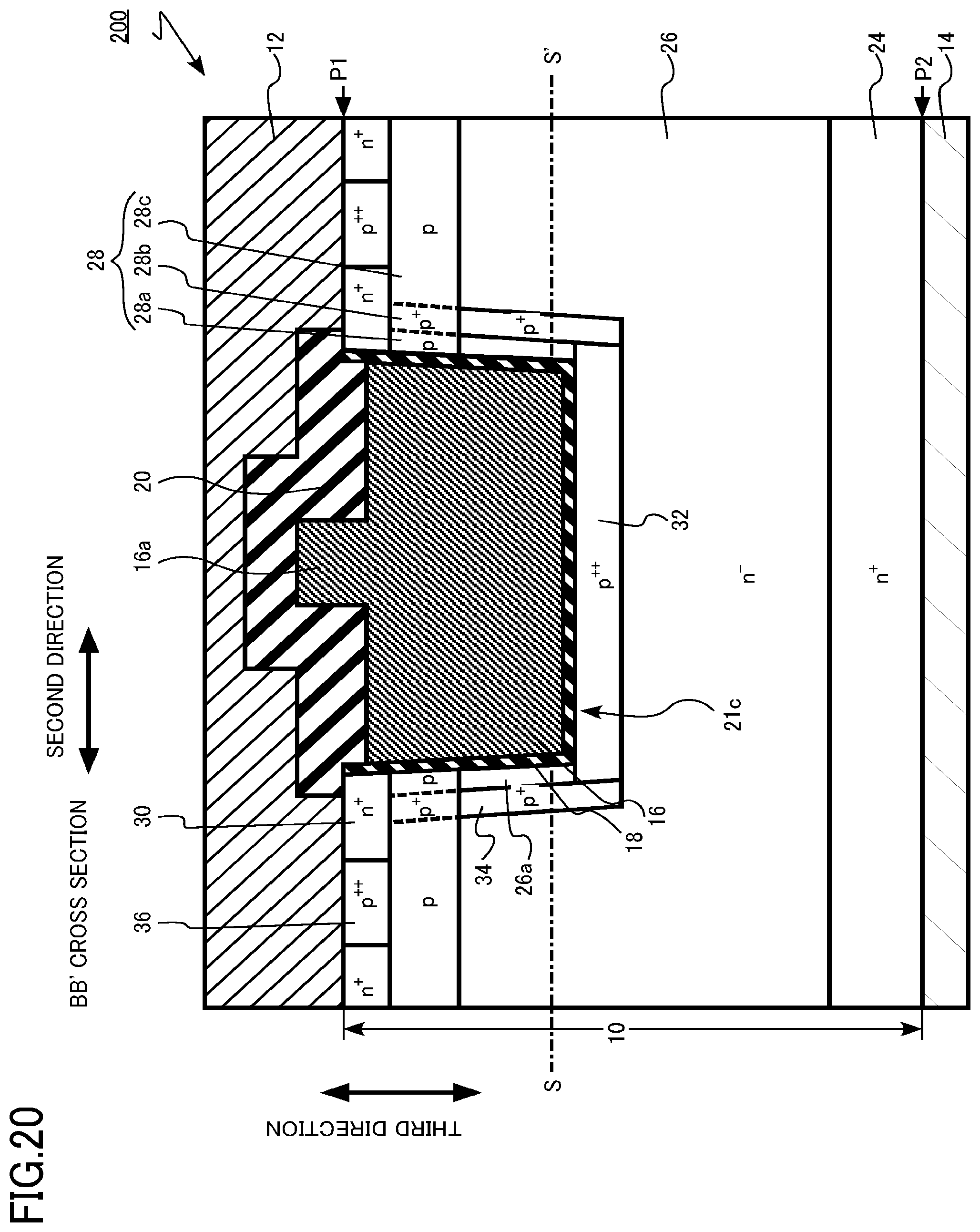 Patent US12328900 Figure 20 – Semiconductor device, semiconductor device manufacturing method, inverter circuit, drive device, vehicle, and elevator