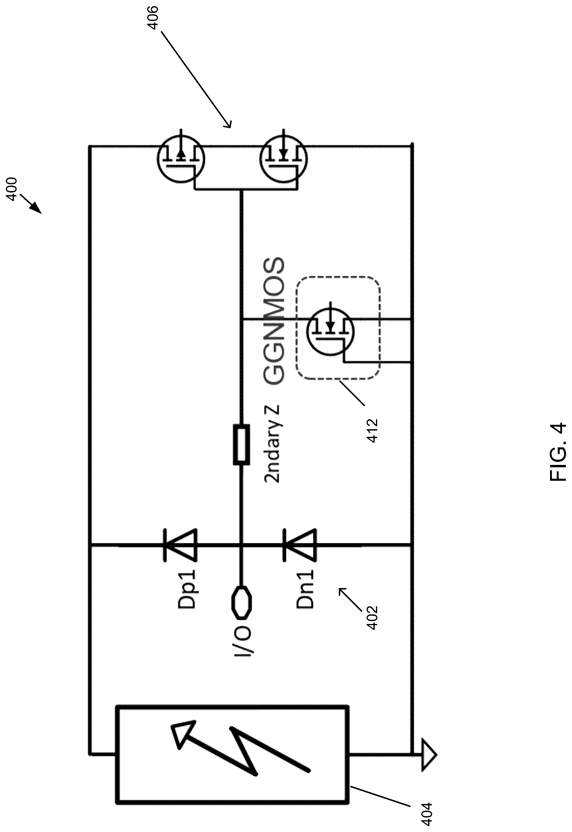 Patent US12328948 Figure 4 – Circuit and method for charge device model protection
