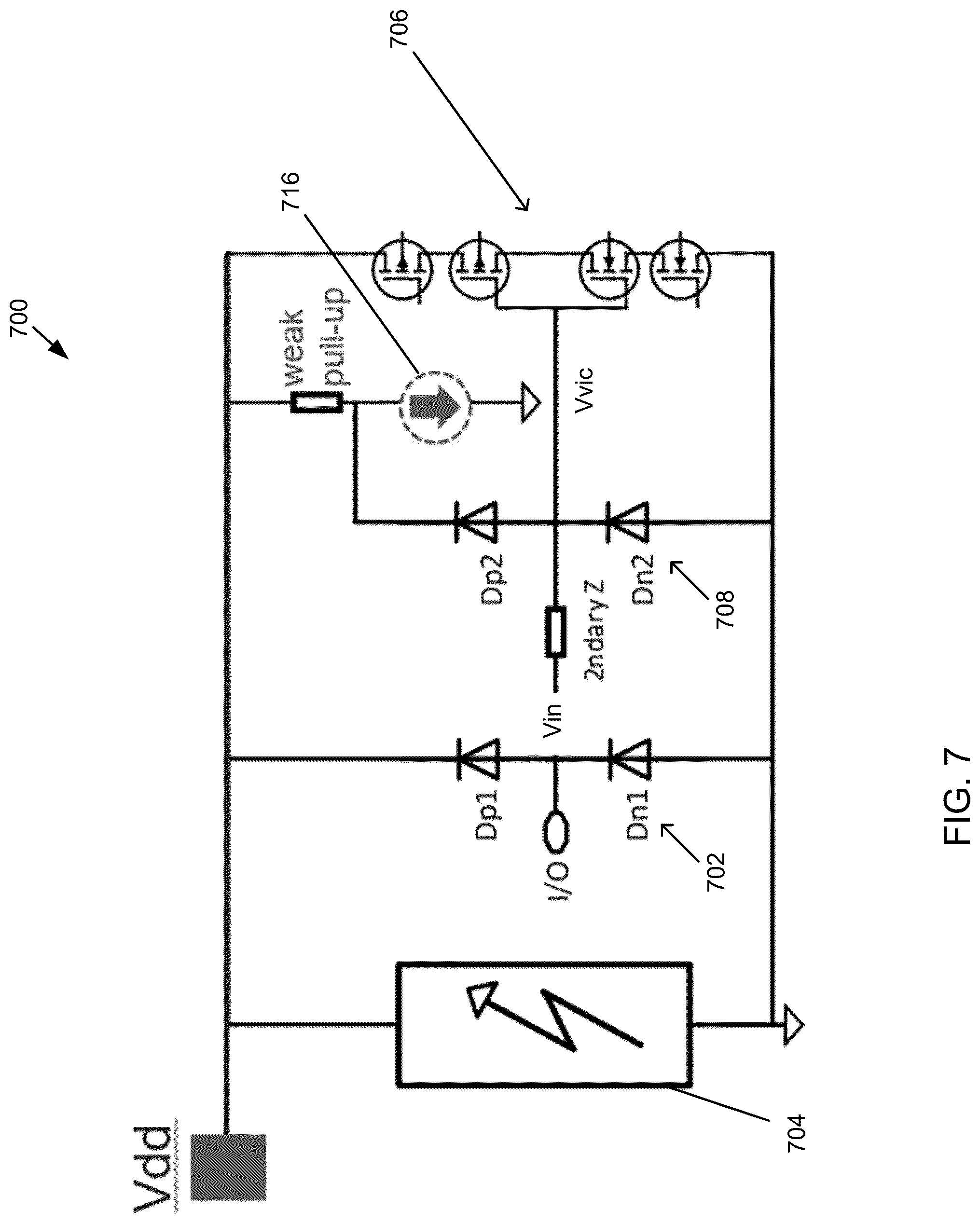 Patent US12328948 Figure 7 – Circuit and method for charge device model protection