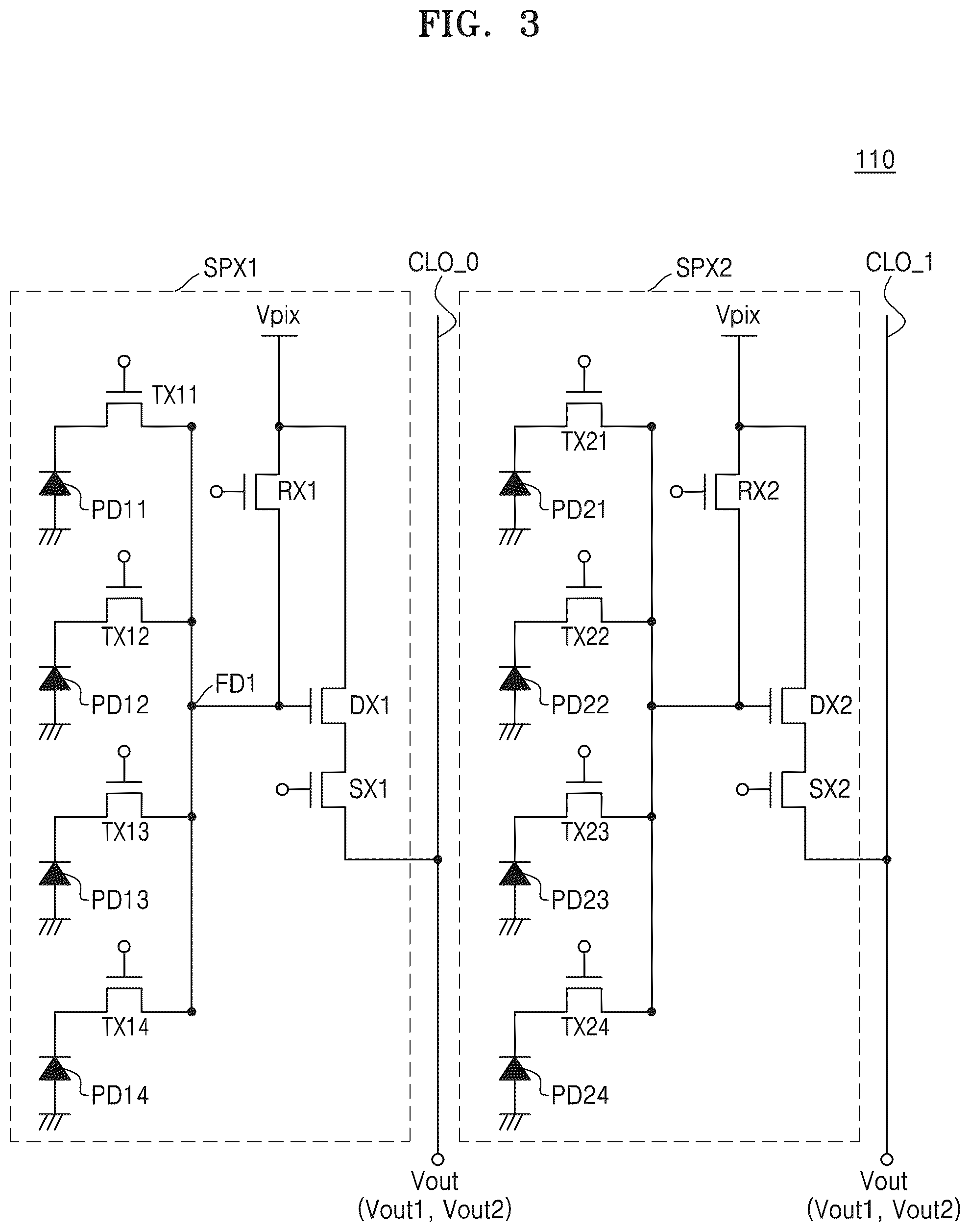 Patent US12328961 Figure 3 – Image sensor including shared pixels