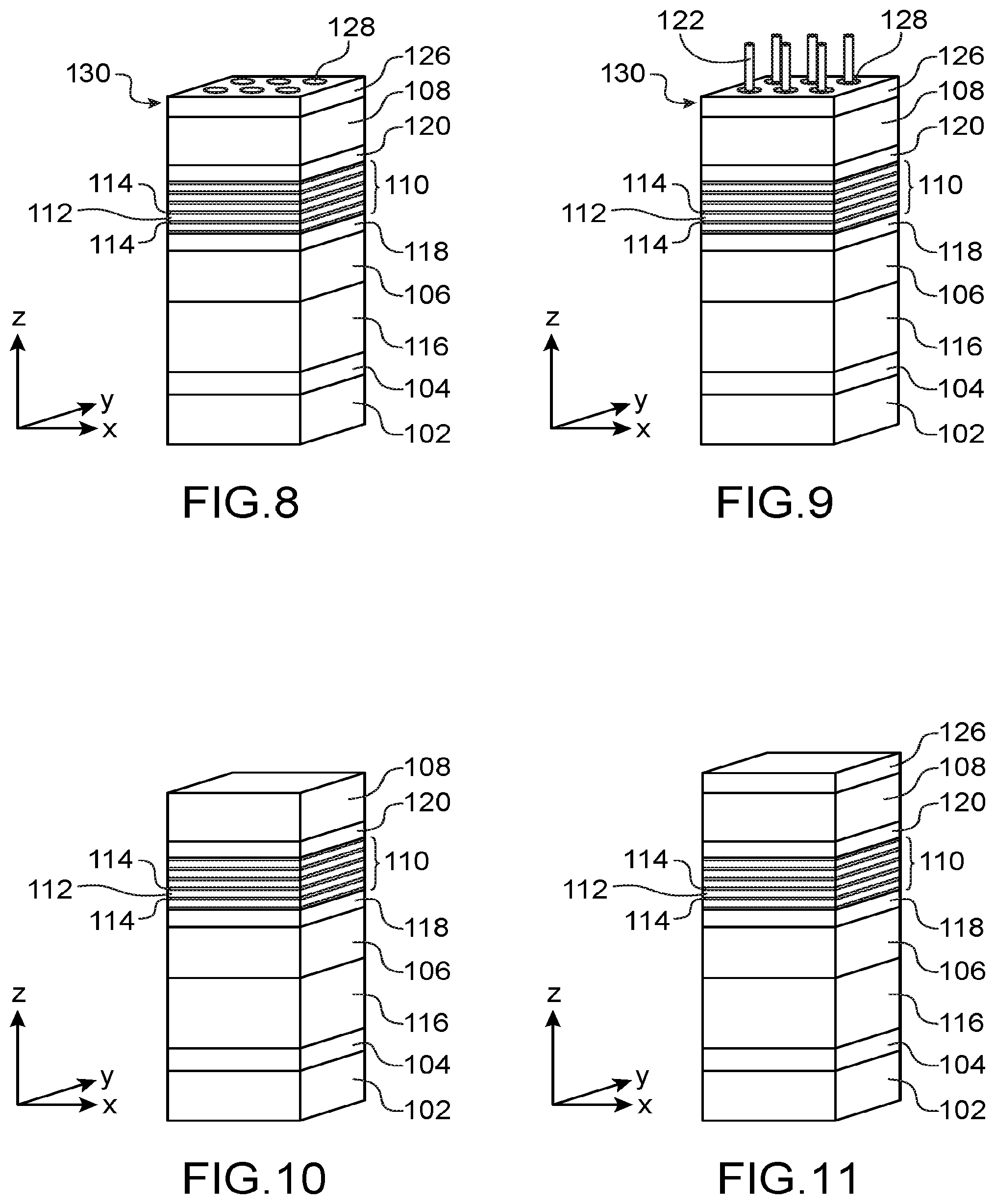 Patent US12328976 Figure 4 – Light-emitting diode comprising a hybrid structure formed of layers and nanowire