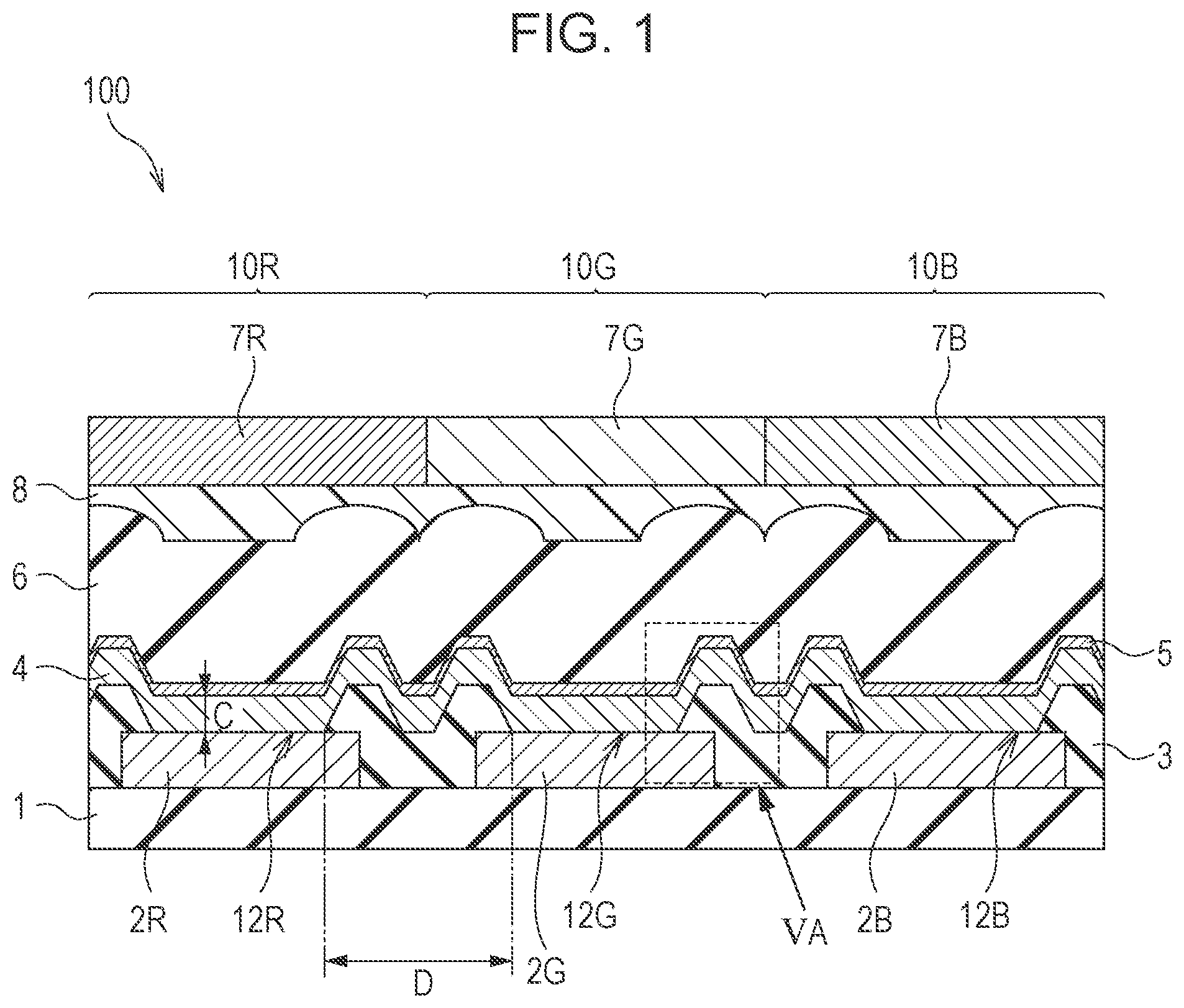 Patent US12328986 — Electronic device, display apparatus, photoelectric conversion apparatus, electronic apparatus, illumination apparatus, and moving object — Figure 1