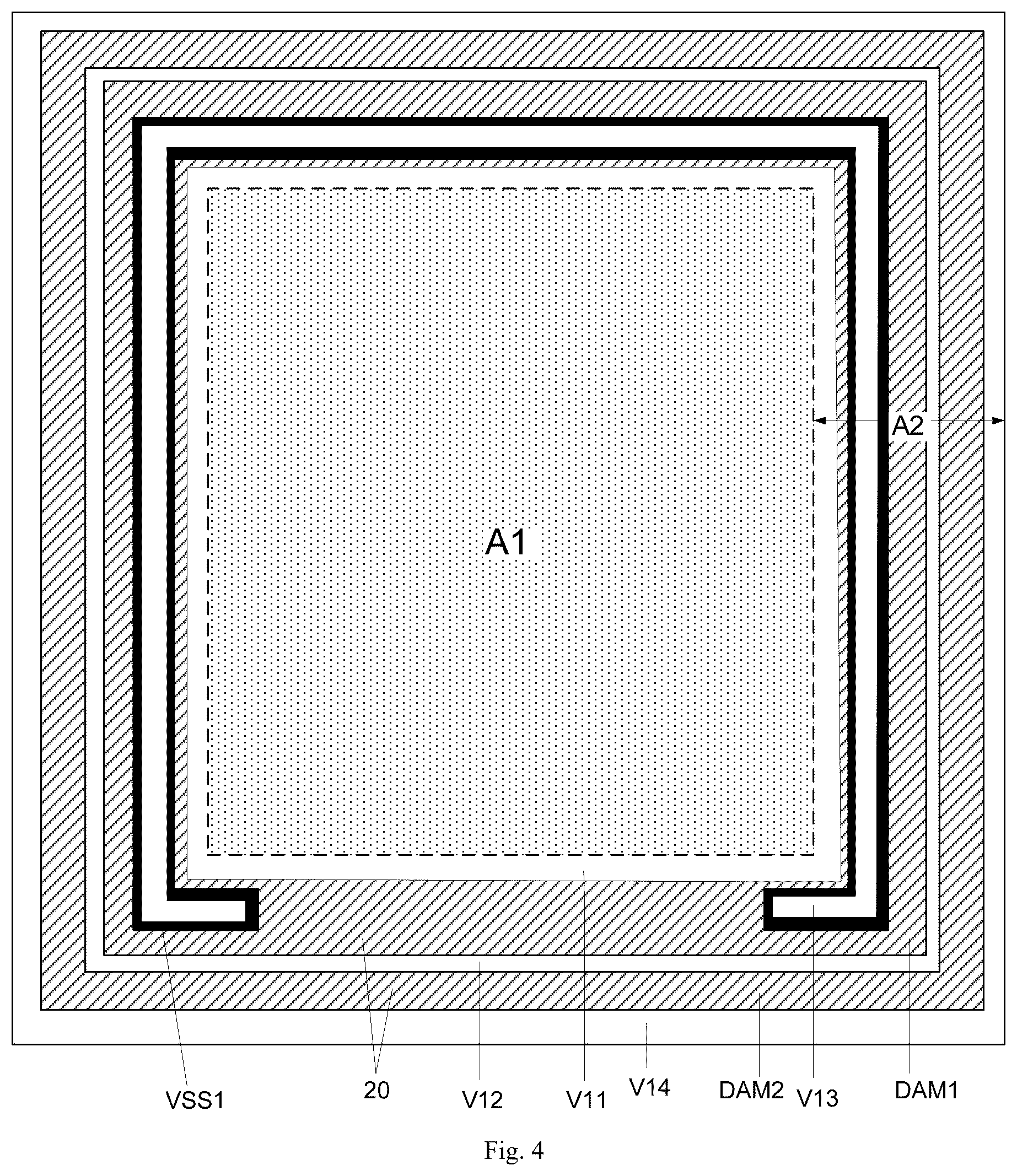 Patent US12328997 Figure 3 – Display panel and display apparatus having arrangement of dam regions