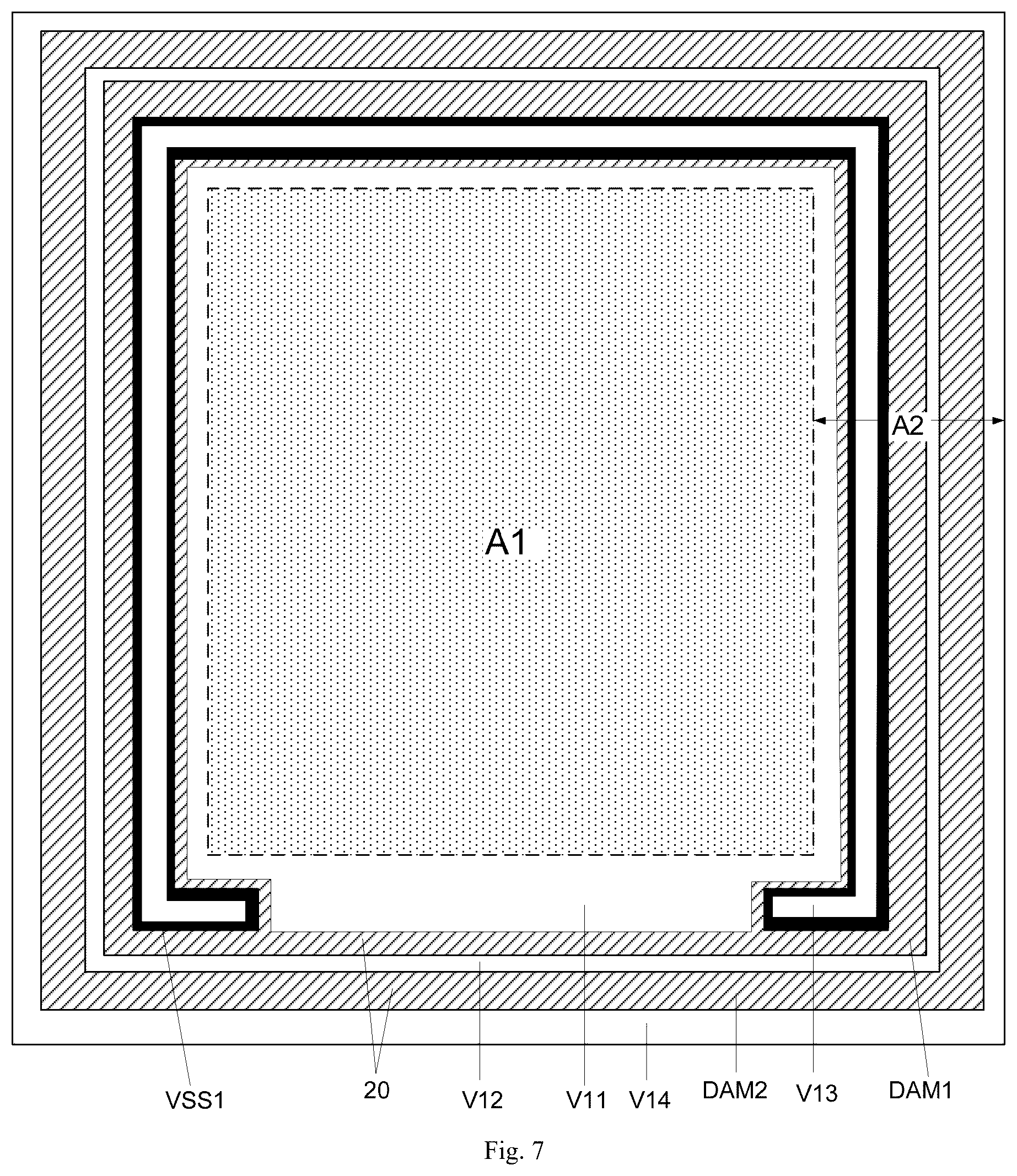 Patent US12328997 Figure 5 – Display panel and display apparatus having arrangement of dam regions