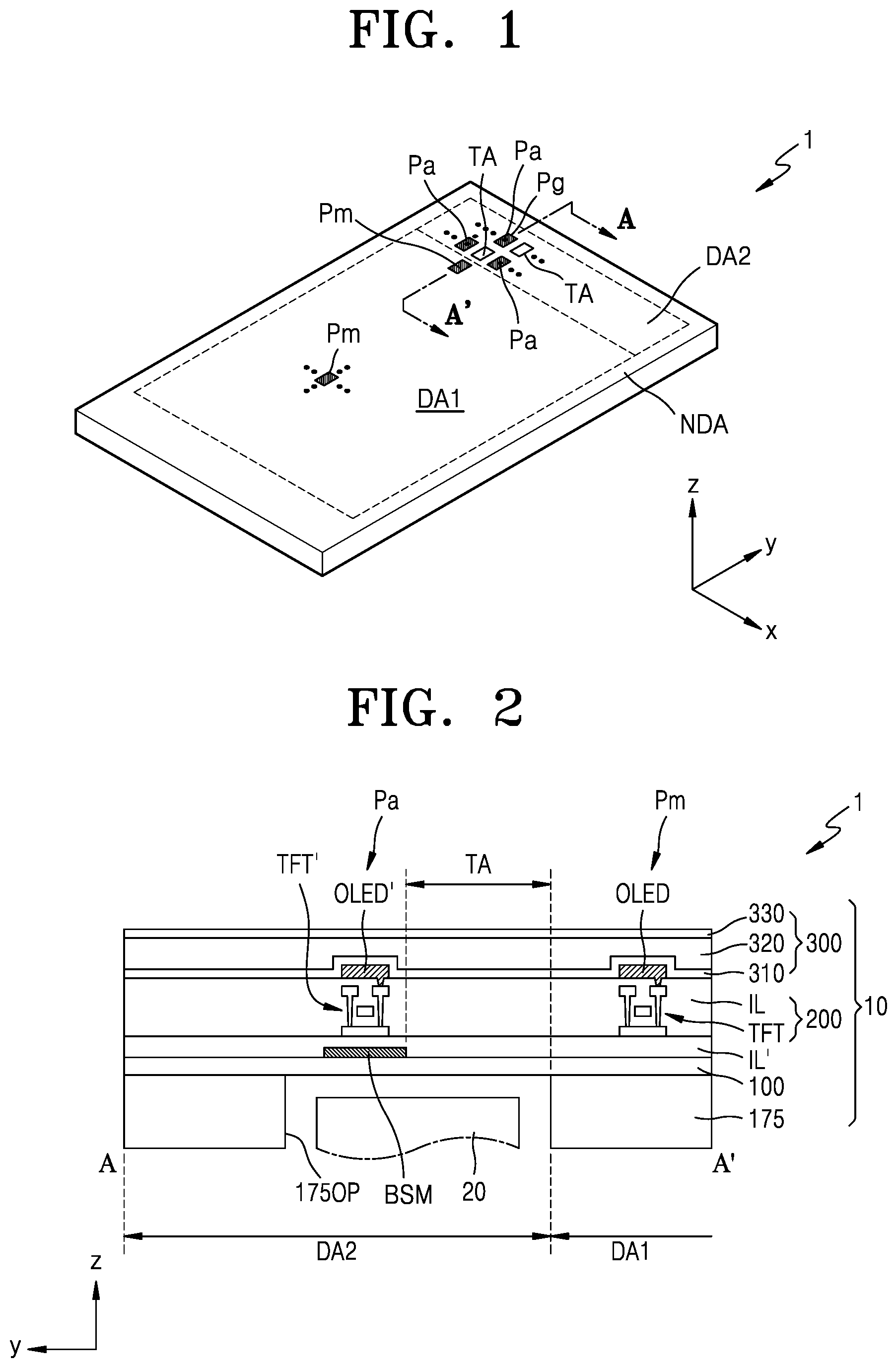 Patent US12329011 Figure 1 – Display device including auxiliary sub-pixels having connected intermediate layers