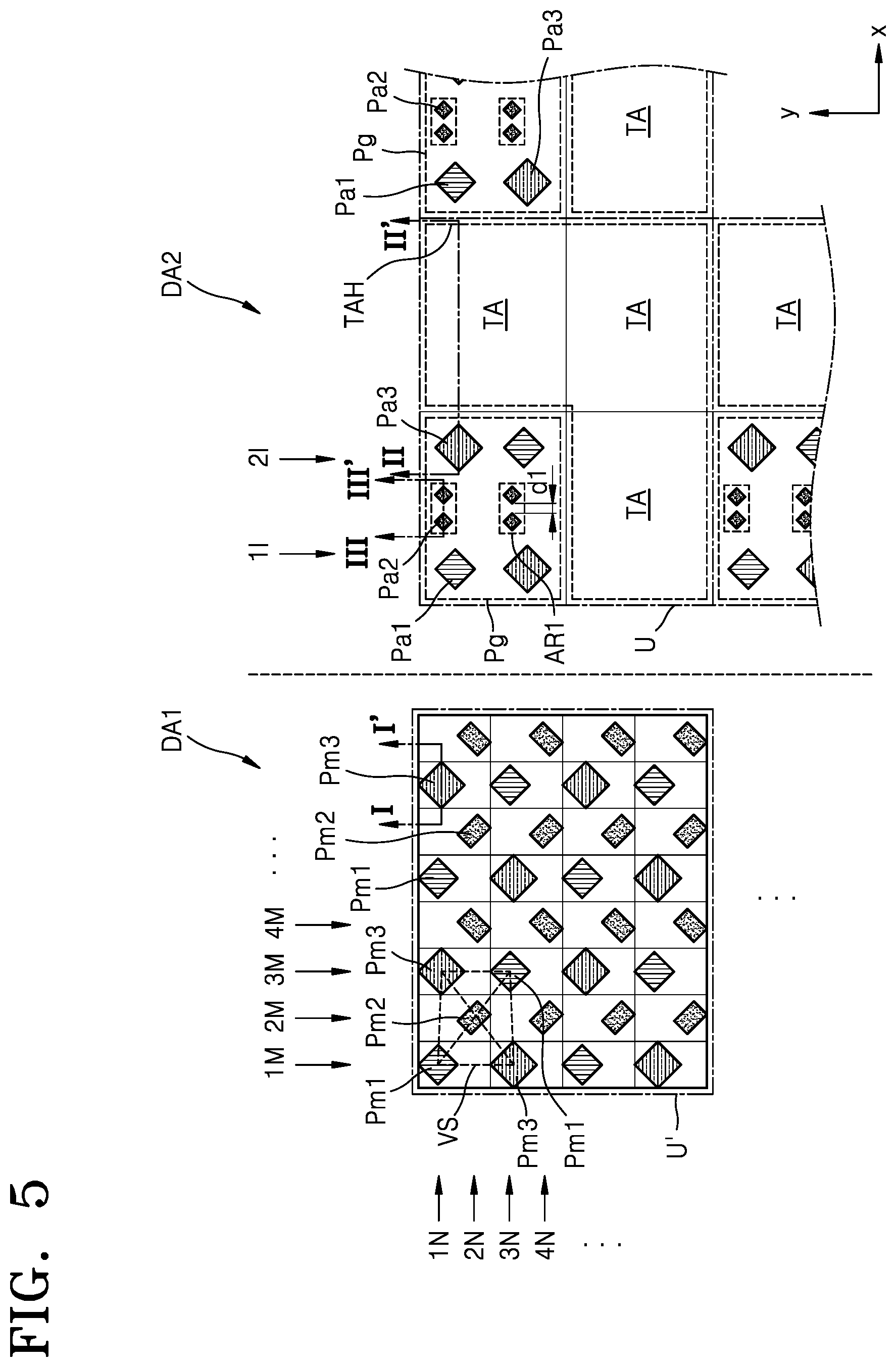 Patent US12329011 Figure 5 – Display device including auxiliary sub-pixels having connected intermediate layers