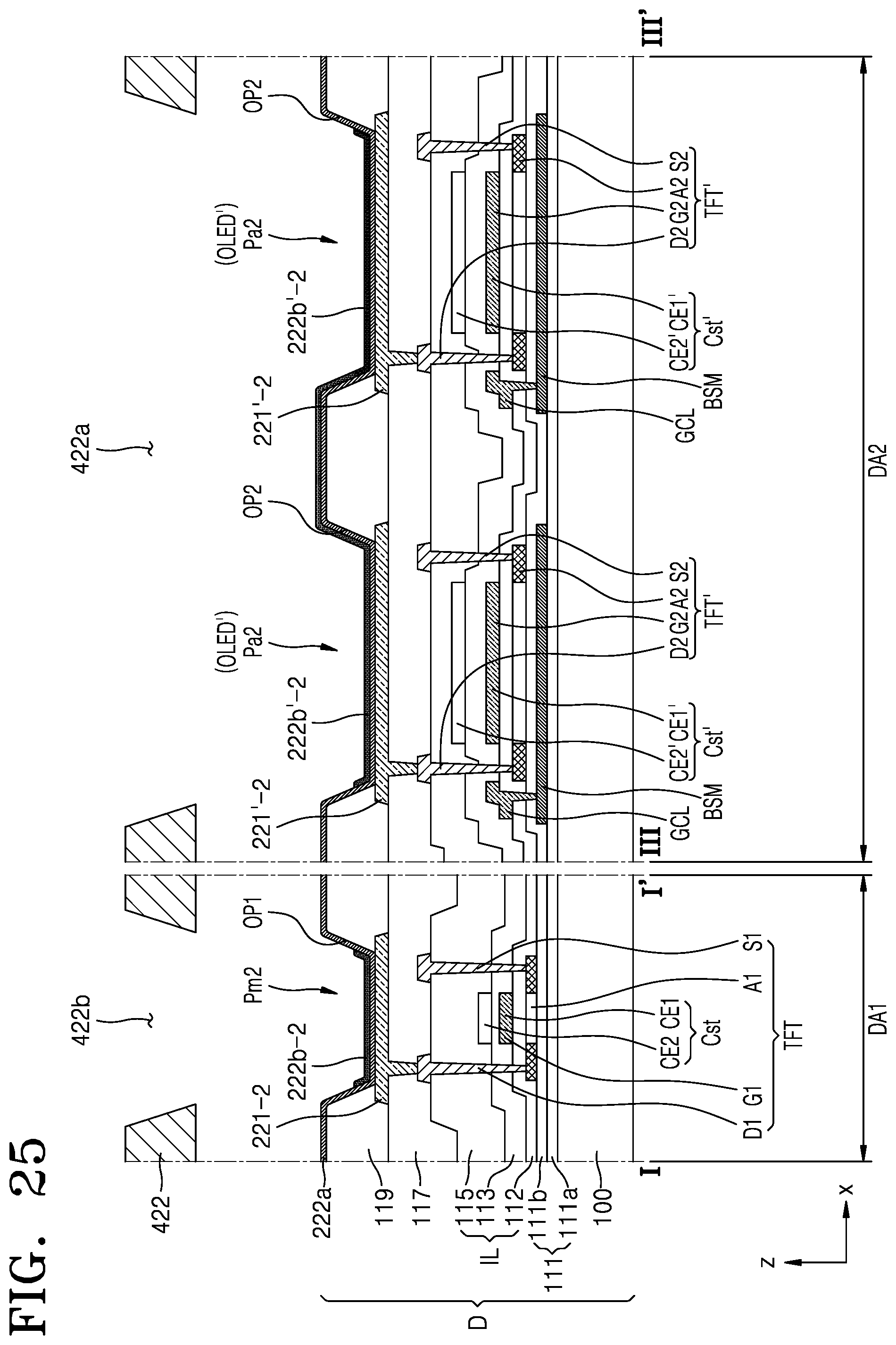 Patent US12329011 Figure 18 – Display device including auxiliary sub-pixels having connected intermediate layers