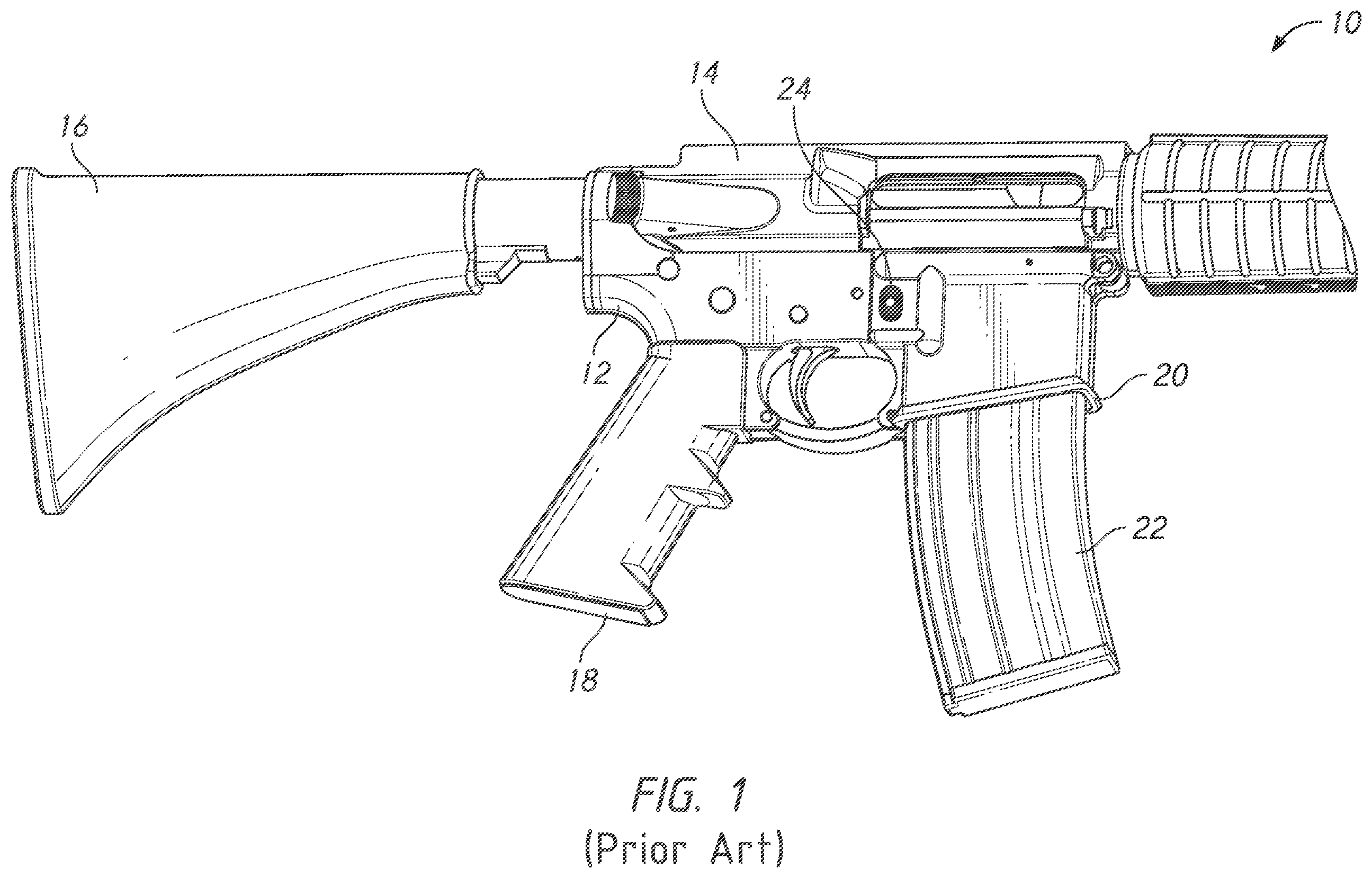 Patent US12332006 Figure 1 – Firearm magazine retention system with positive positioning feature