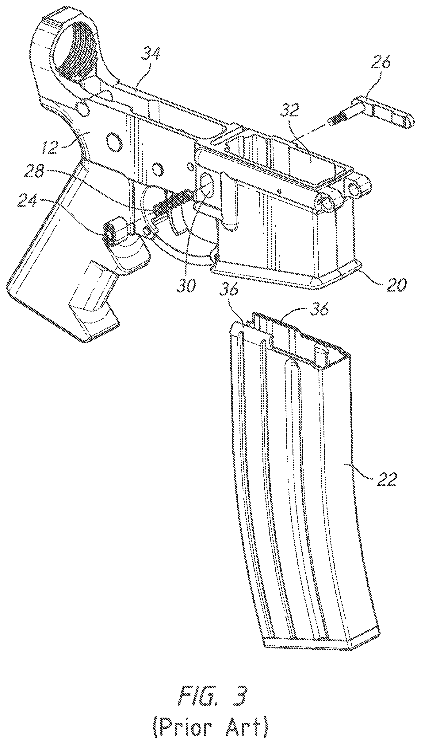Patent US12332006 Figure 3 – Firearm magazine retention system with positive positioning feature