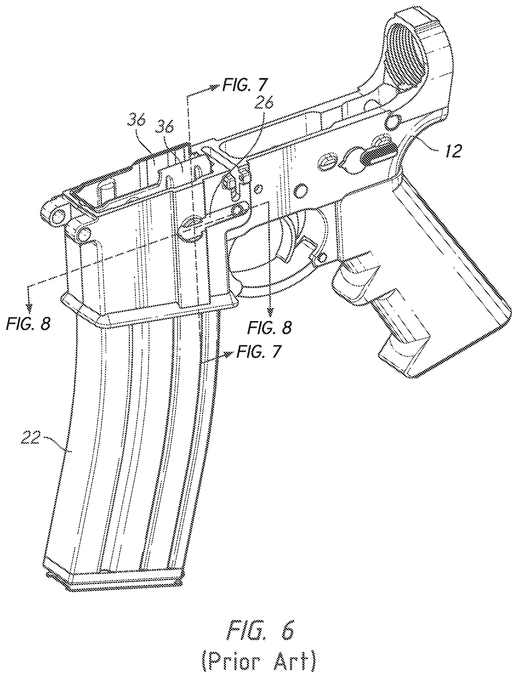 Patent US12332006 Figure 6 – Firearm magazine retention system with positive positioning feature