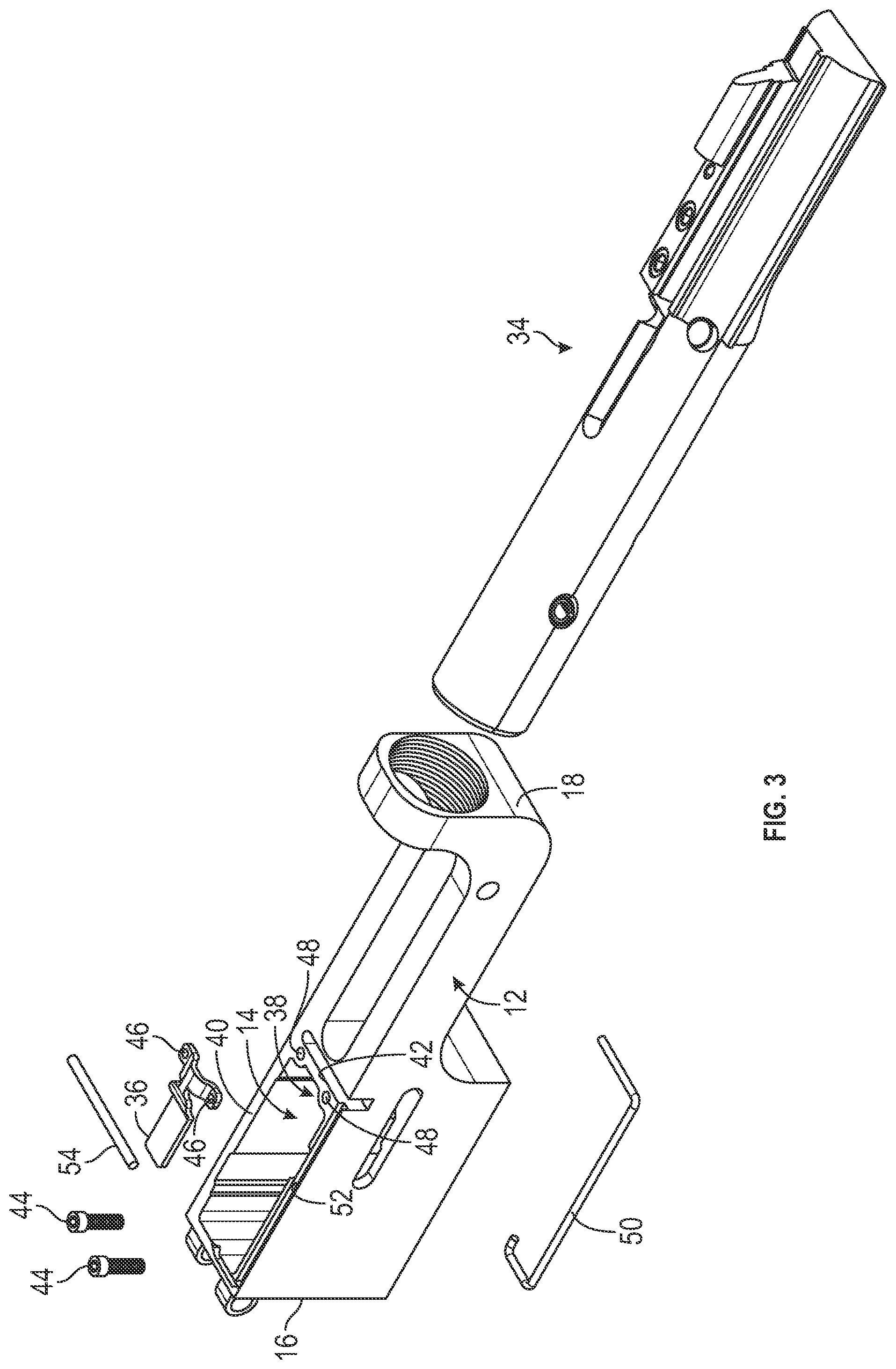 Patent US12332013 Figure 3 – Firearm with dual feed magazine