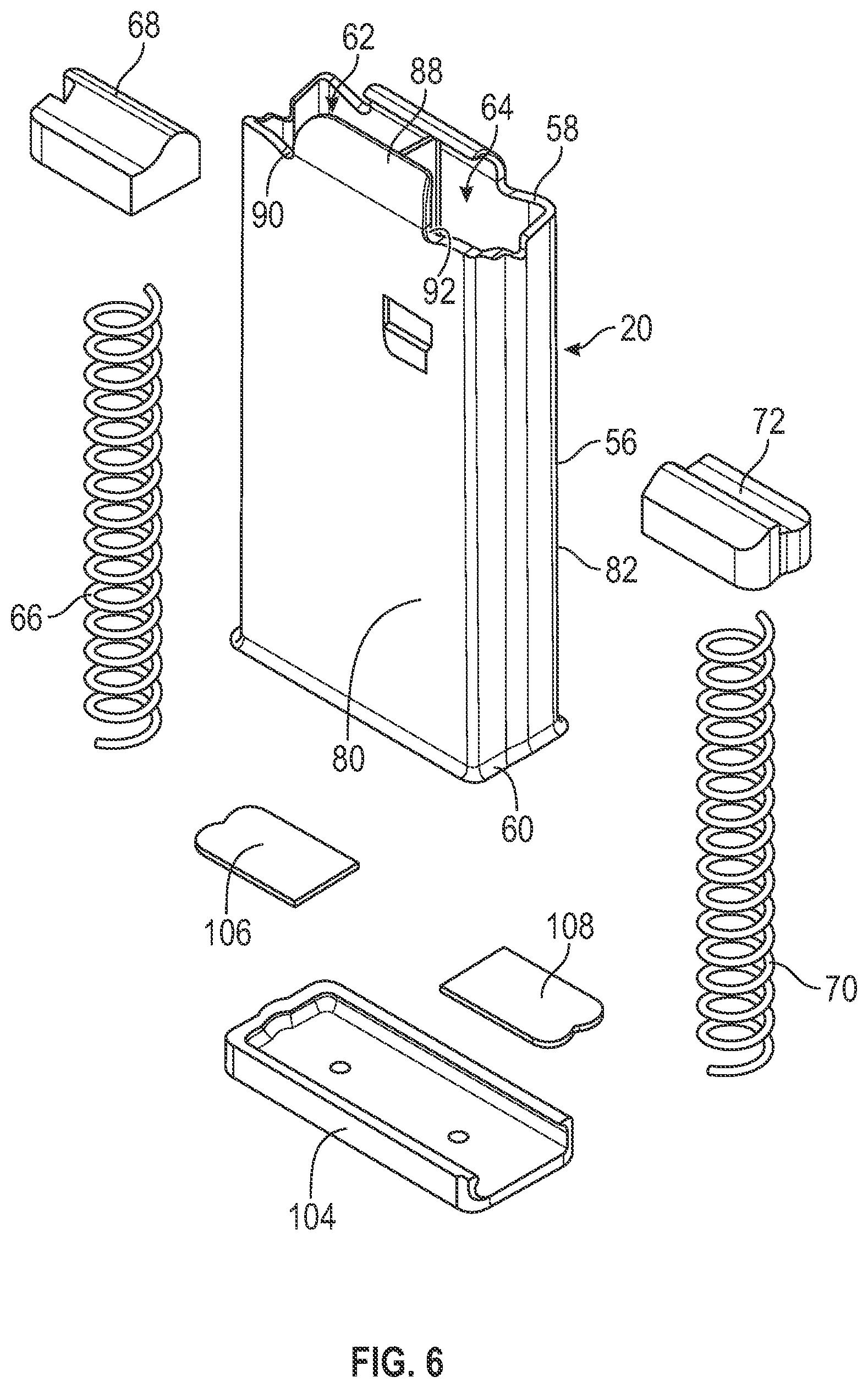 Patent US12332013 Figure 6 – Firearm with dual feed magazine