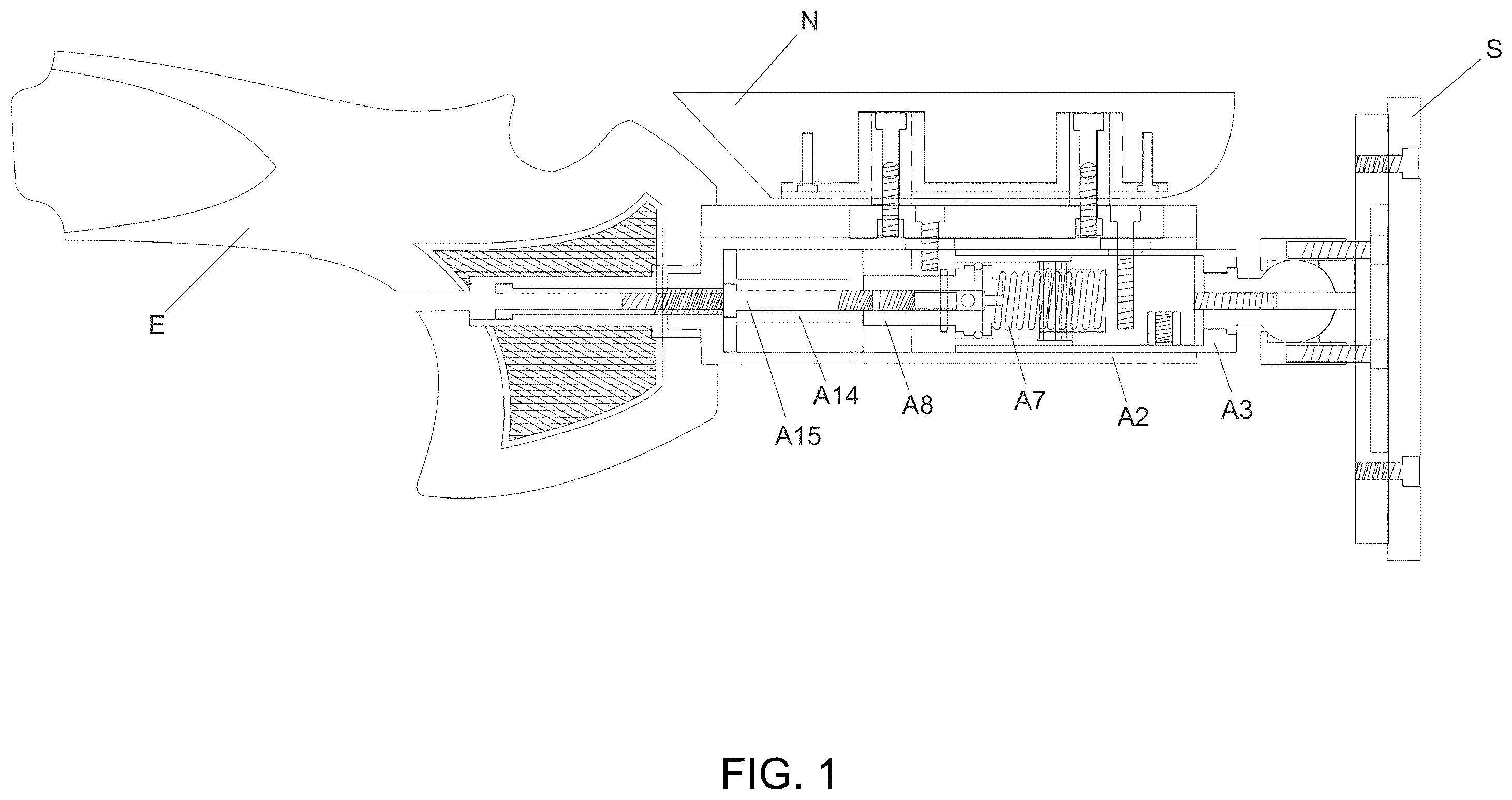 Patent US12332015 Figure 1 – Firearm stock with hydraulic dampening