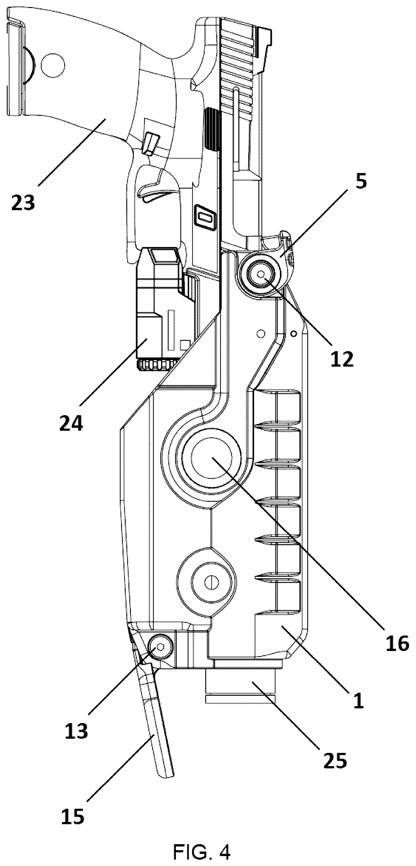 Patent US12332018 Figure 4 – Pistol holster