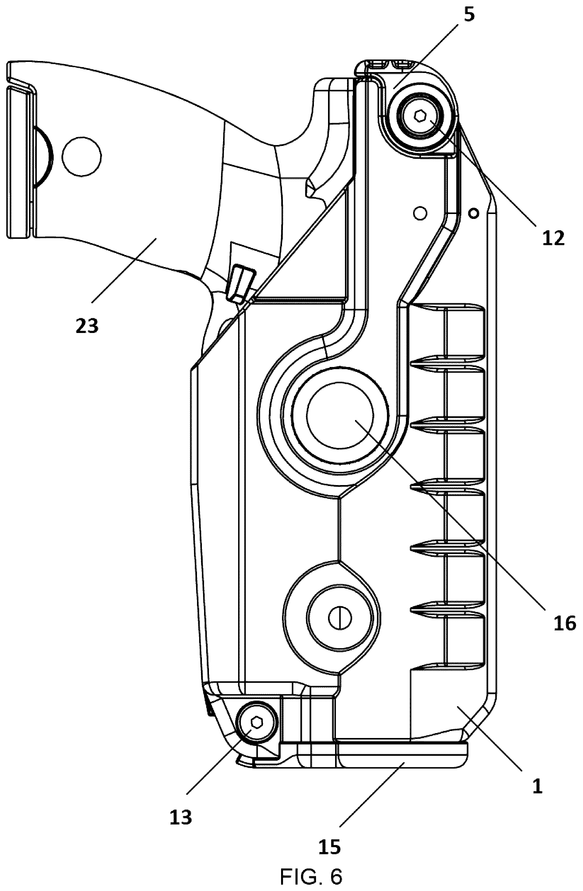 Patent US12332018 Figure 6 – Pistol holster