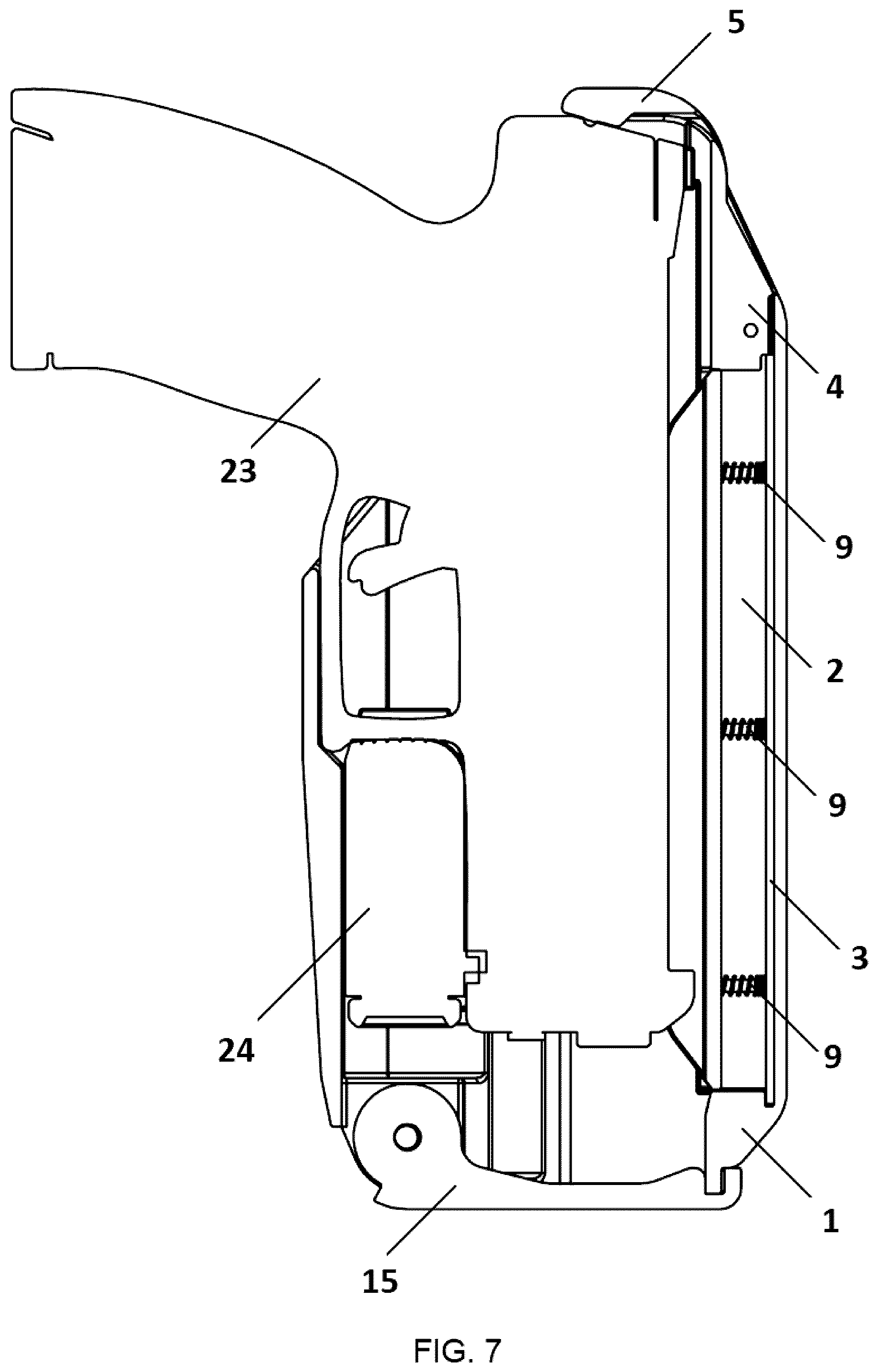 Patent US12332018 Figure 7 – Pistol holster