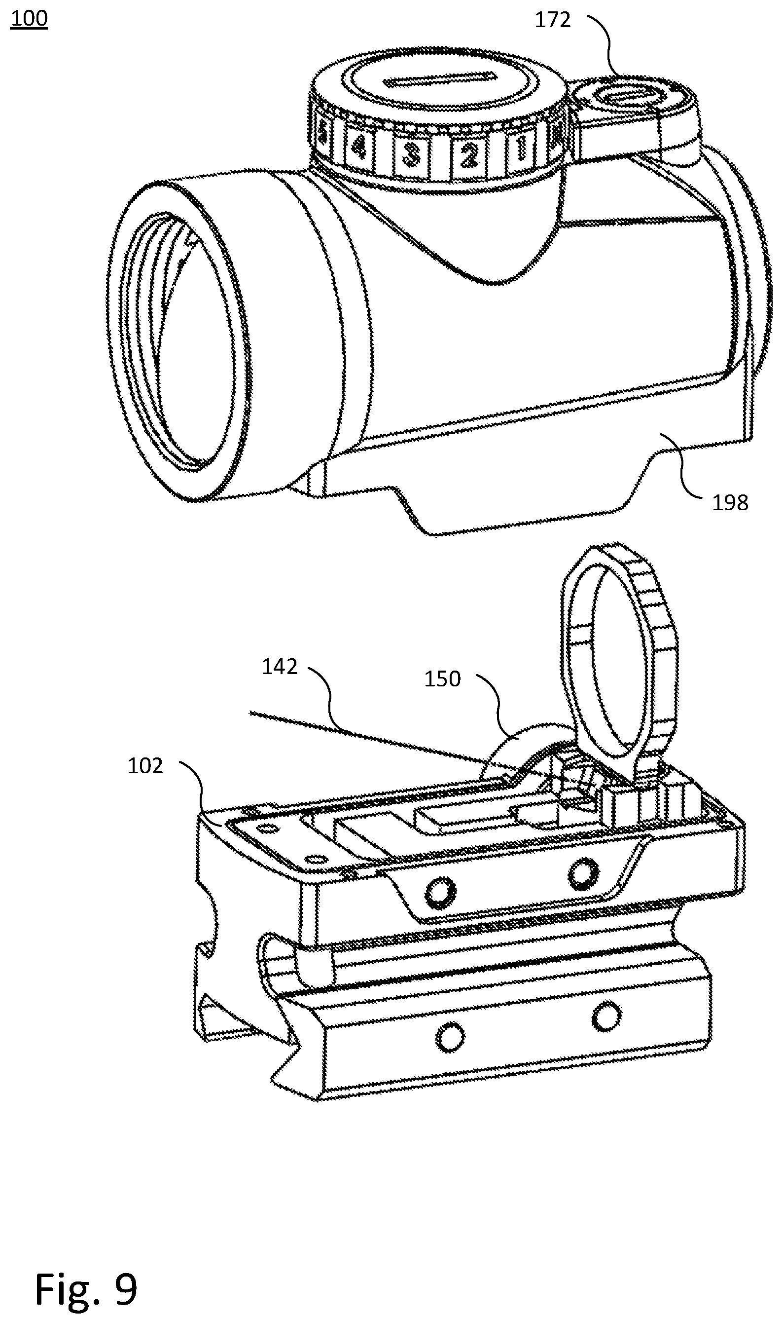 Patent US12332019 Figure 9 – Adjustable target sight