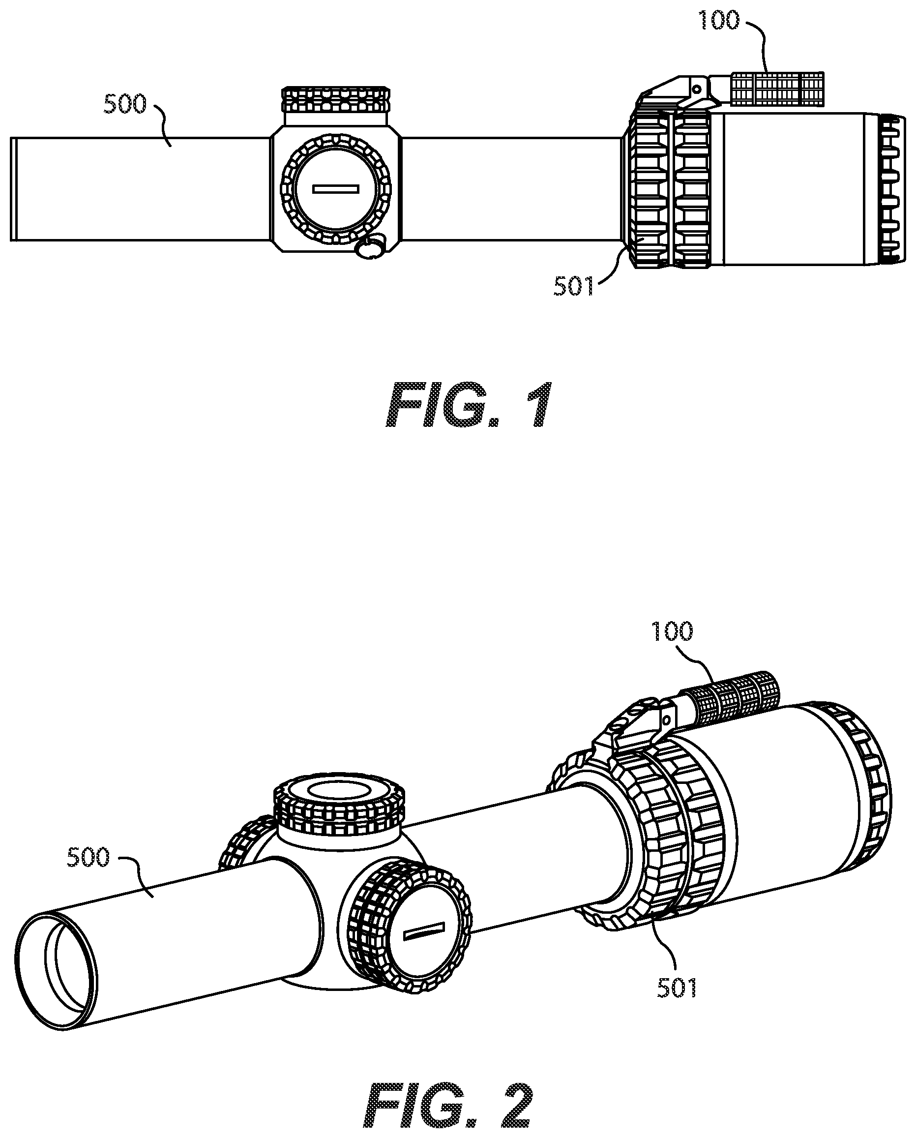 Patent US12332020 Figure 1 – Throw lever for a magnification ring of an optical sight