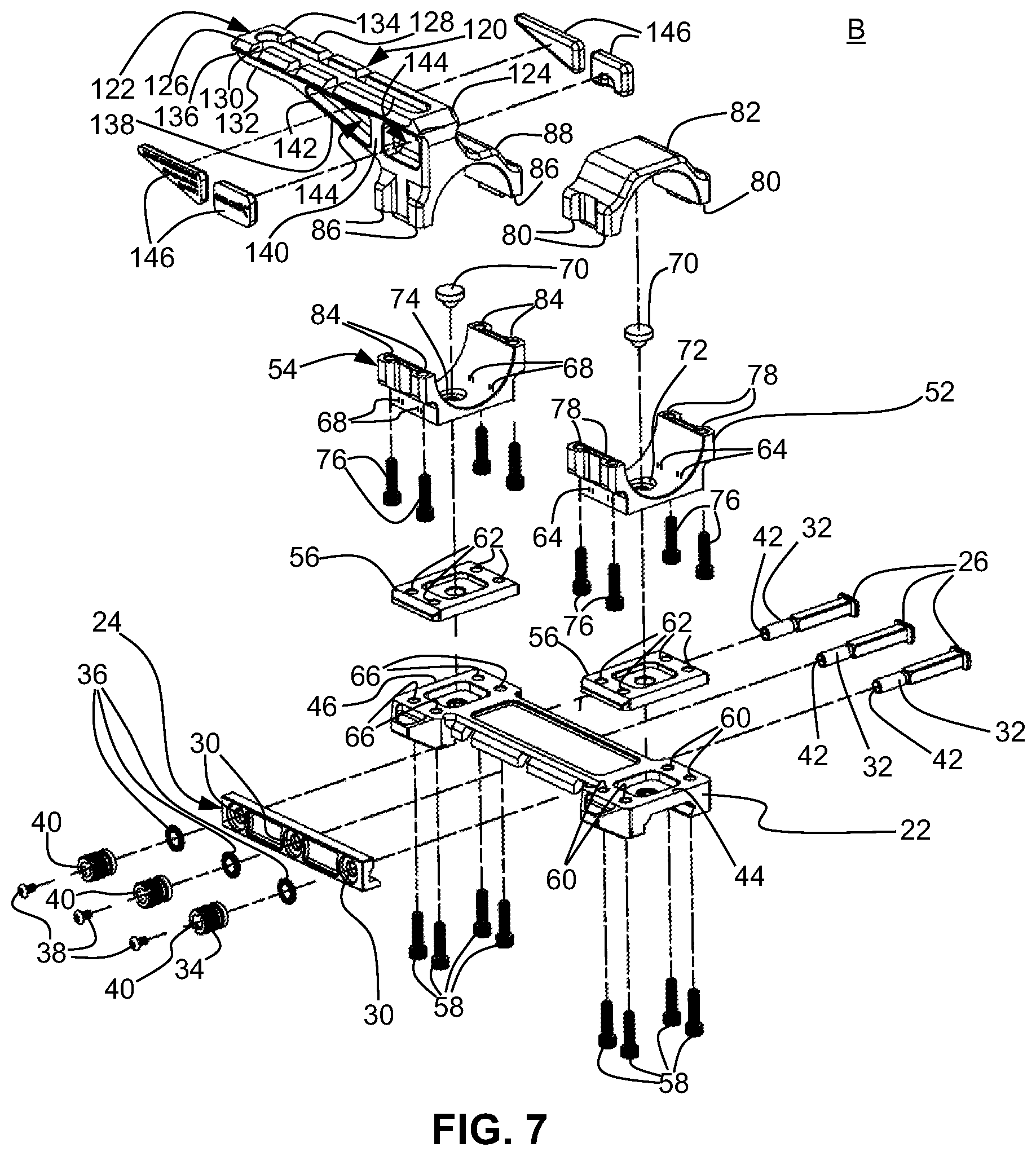 Patent US12332021 Figure 7 – Scope mount system with offset accessory attachment mount