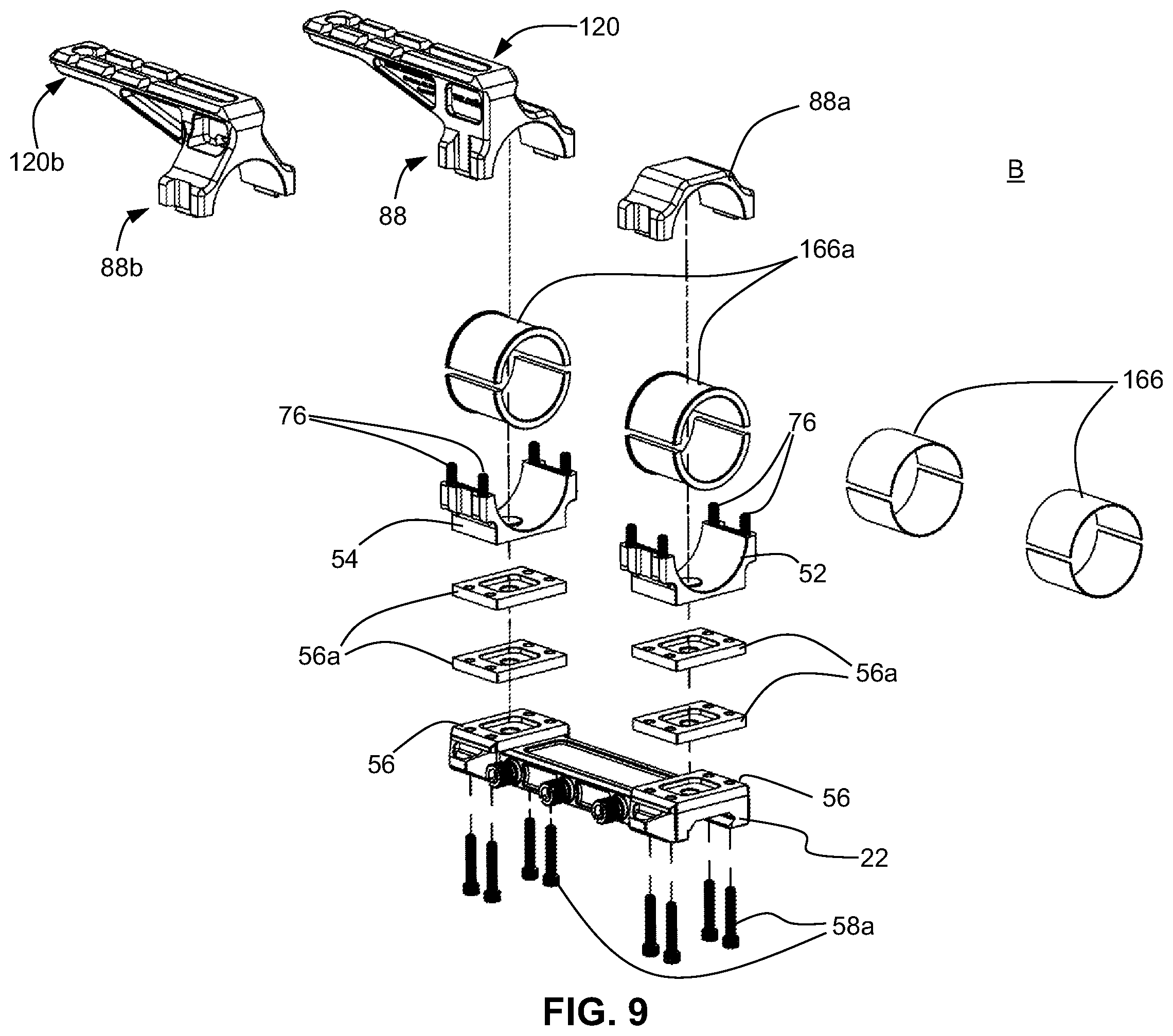 Patent US12332021 Figure 9 – Scope mount system with offset accessory attachment mount