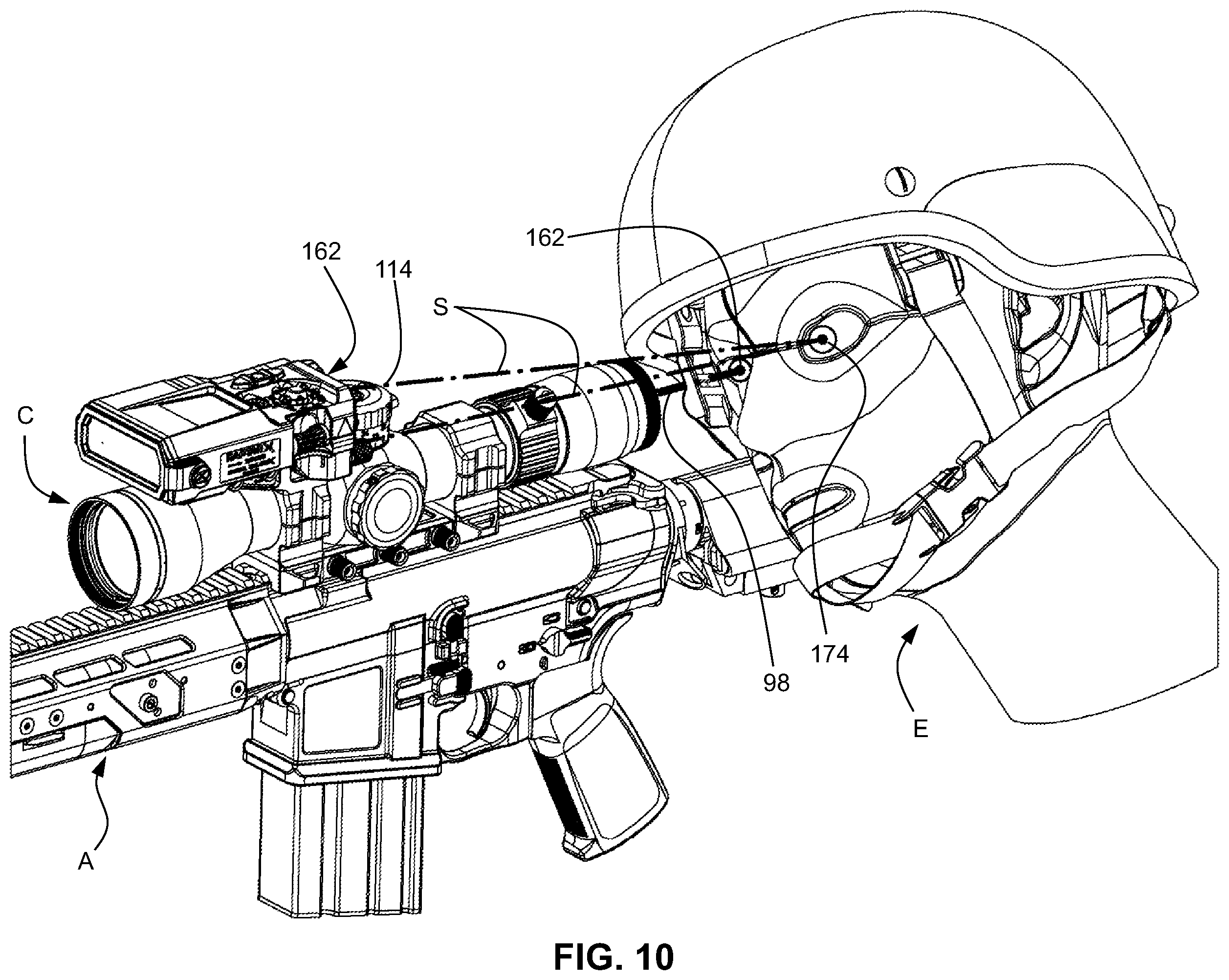 Patent US12332021 Figure 10 – Scope mount system with offset accessory attachment mount