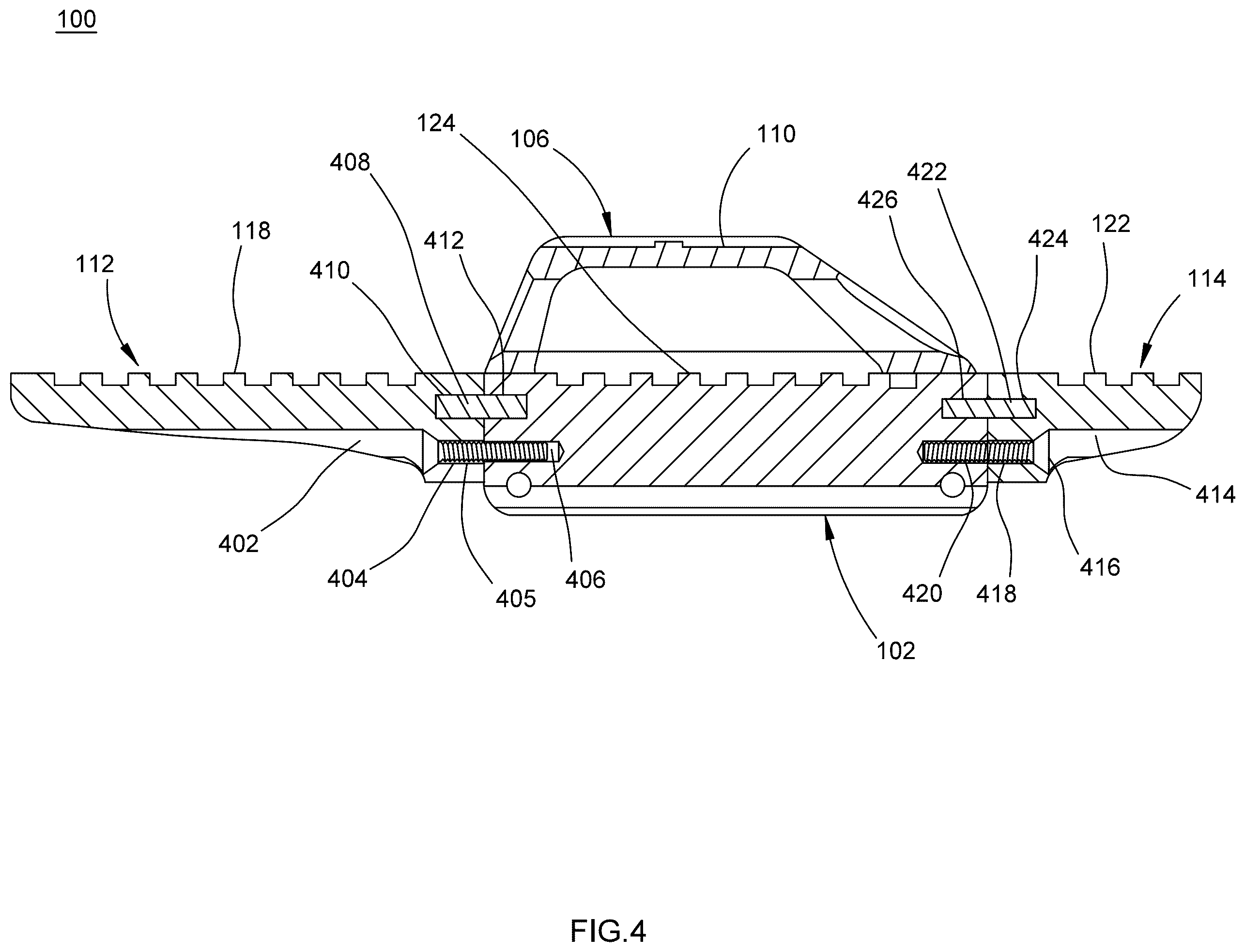Patent US12332022 Figure 4 – Optics mount and riser system for a firearm