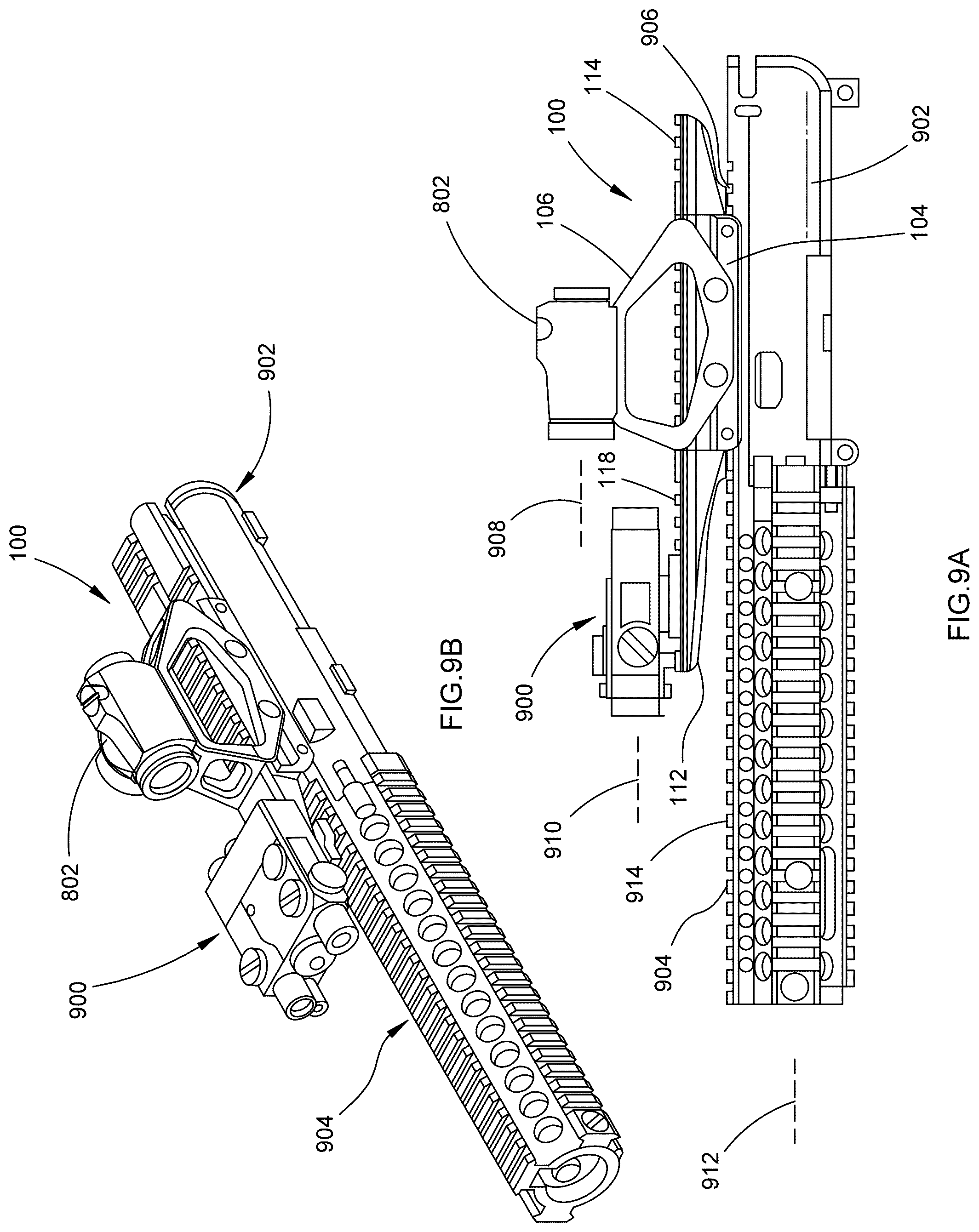 Patent US12332022 Figure 9 – Optics mount and riser system for a firearm