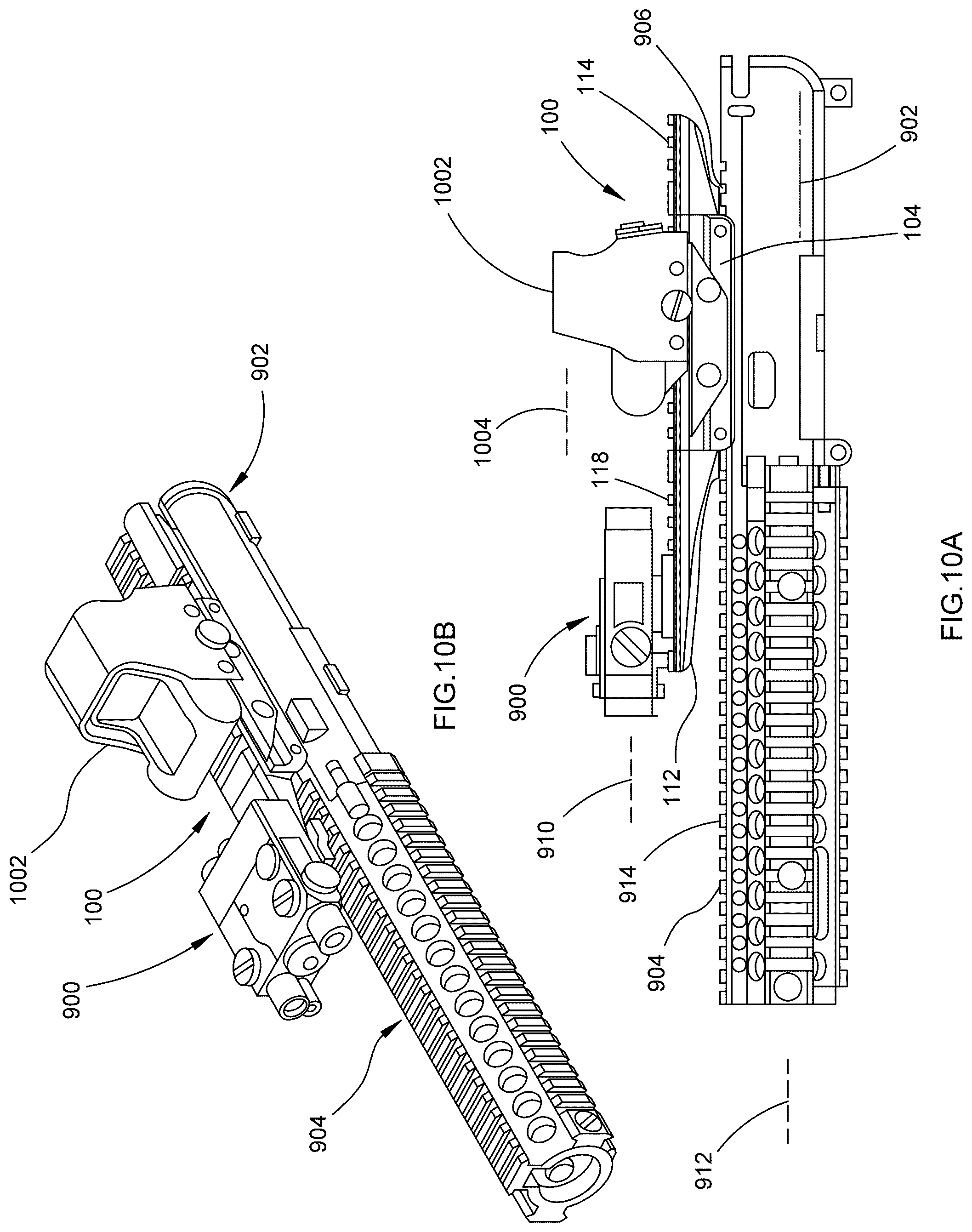 Patent US12332022 Figure 10 – Optics mount and riser system for a firearm