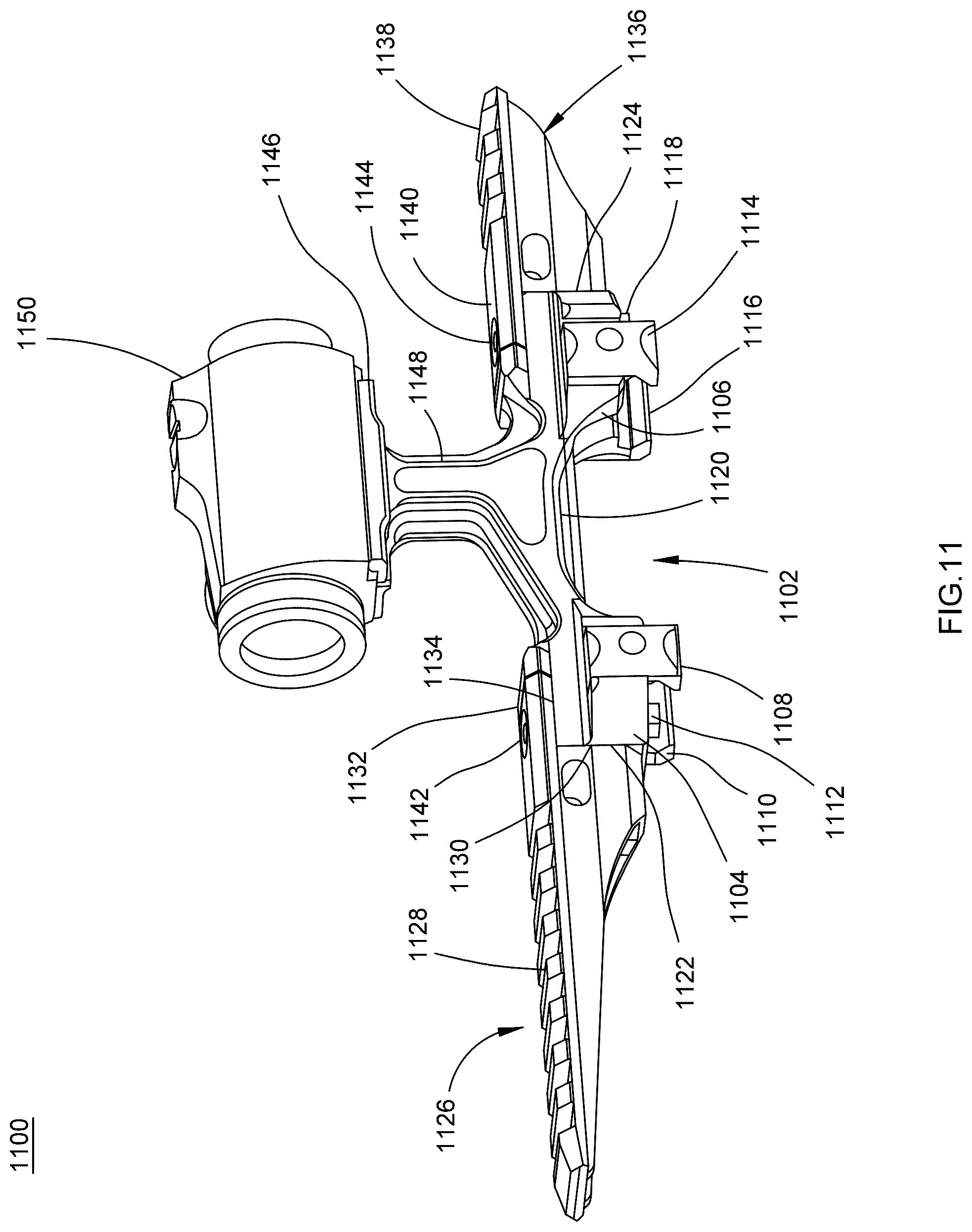 Patent US12332022 Figure 11 – Optics mount and riser system for a firearm