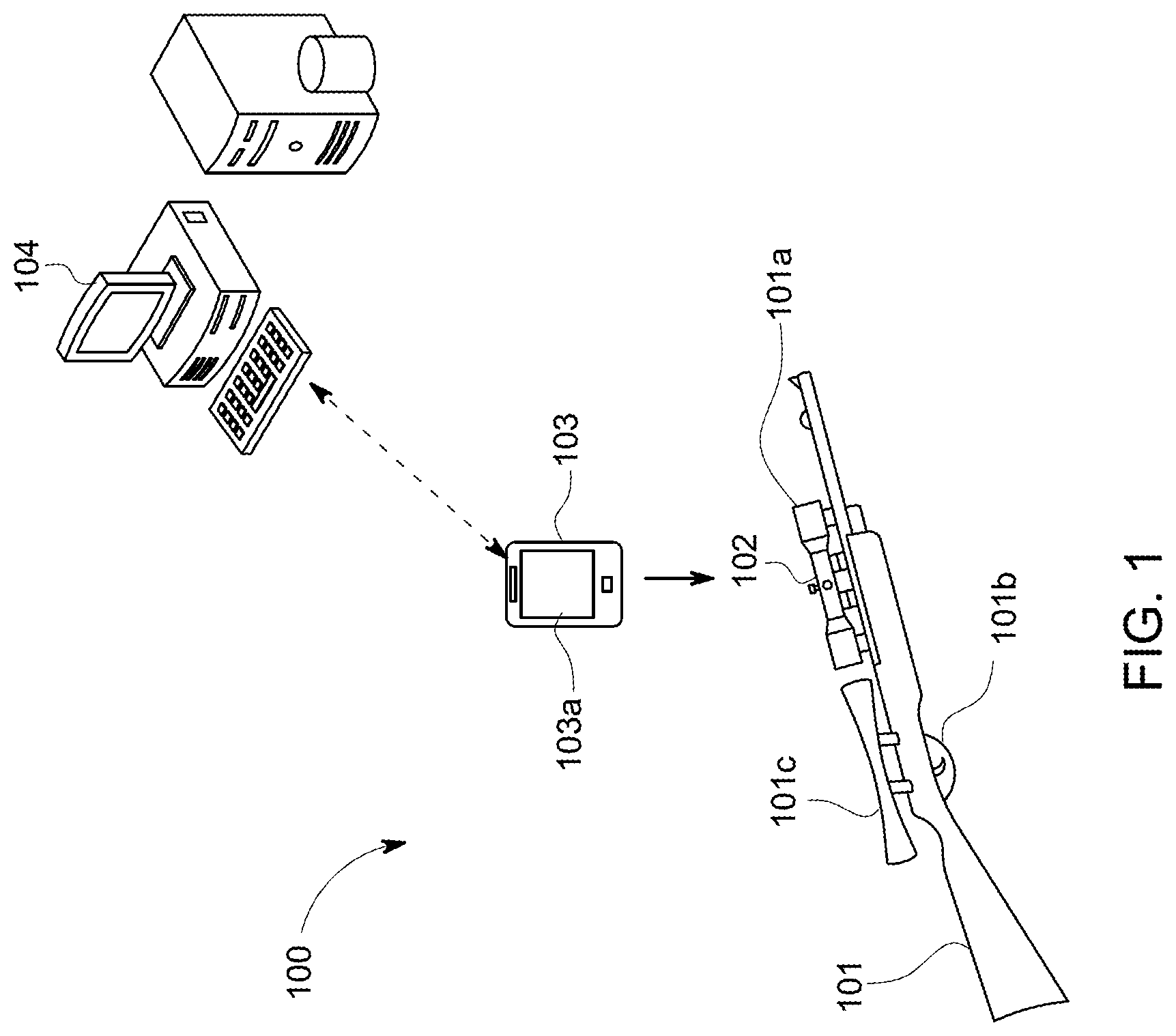 Patent US12332024 Figure 1 – Method and computer program product for displaying virtual shooting targets on interchangeable rifle scope devices