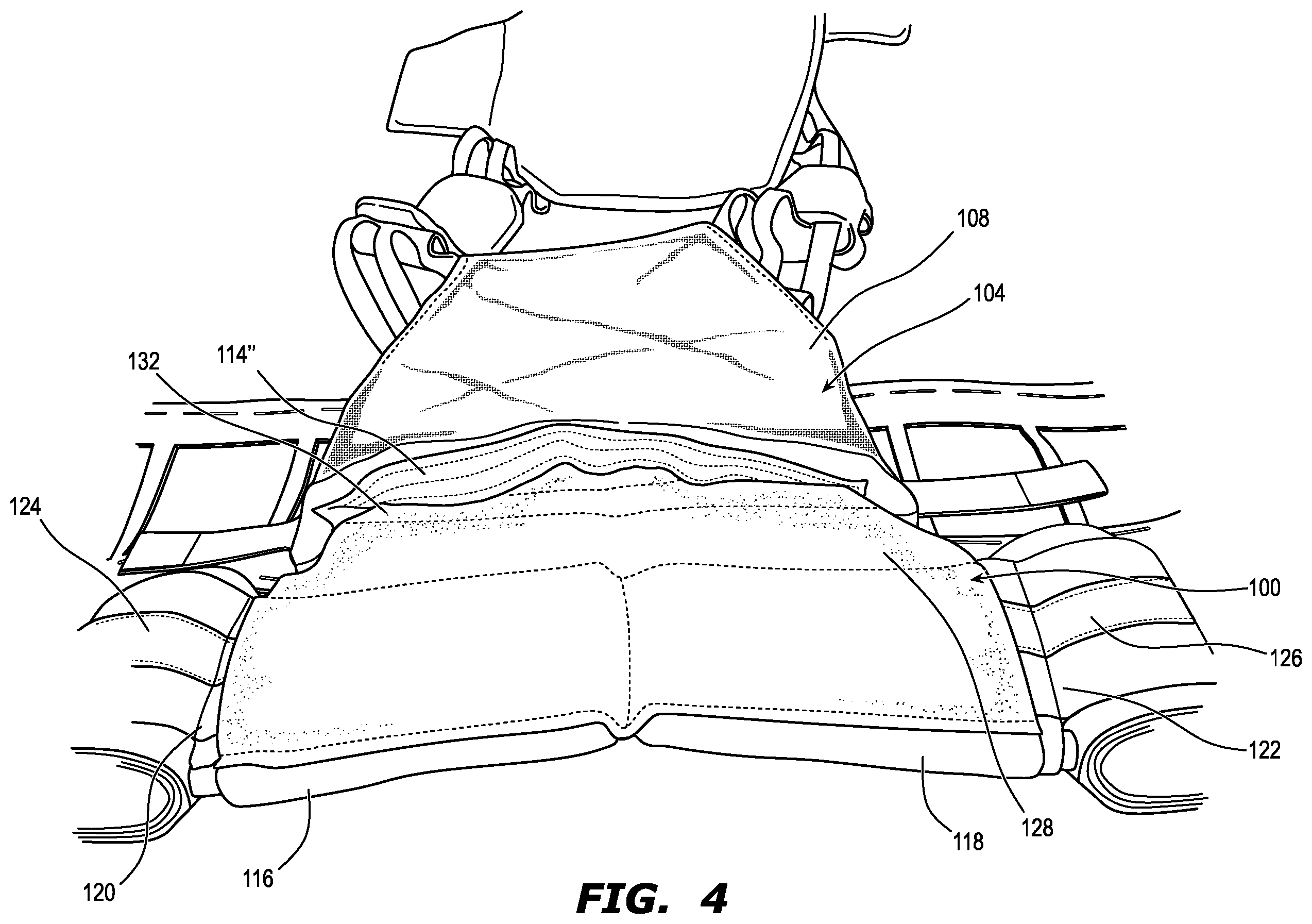 Patent US12332025 Figure 4 – Lumbar support pouch for ballistic vest