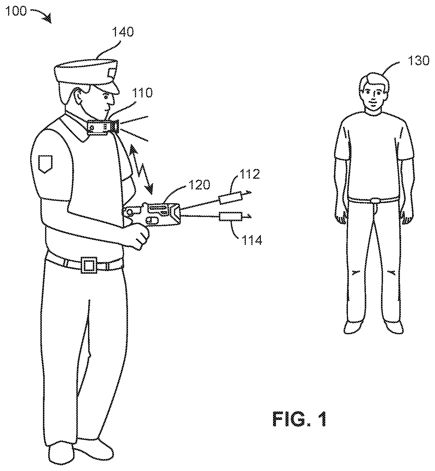 Patent US12332027 Figure 1 – Systems and methods for cooperation between cameras and conducted electrical weapons