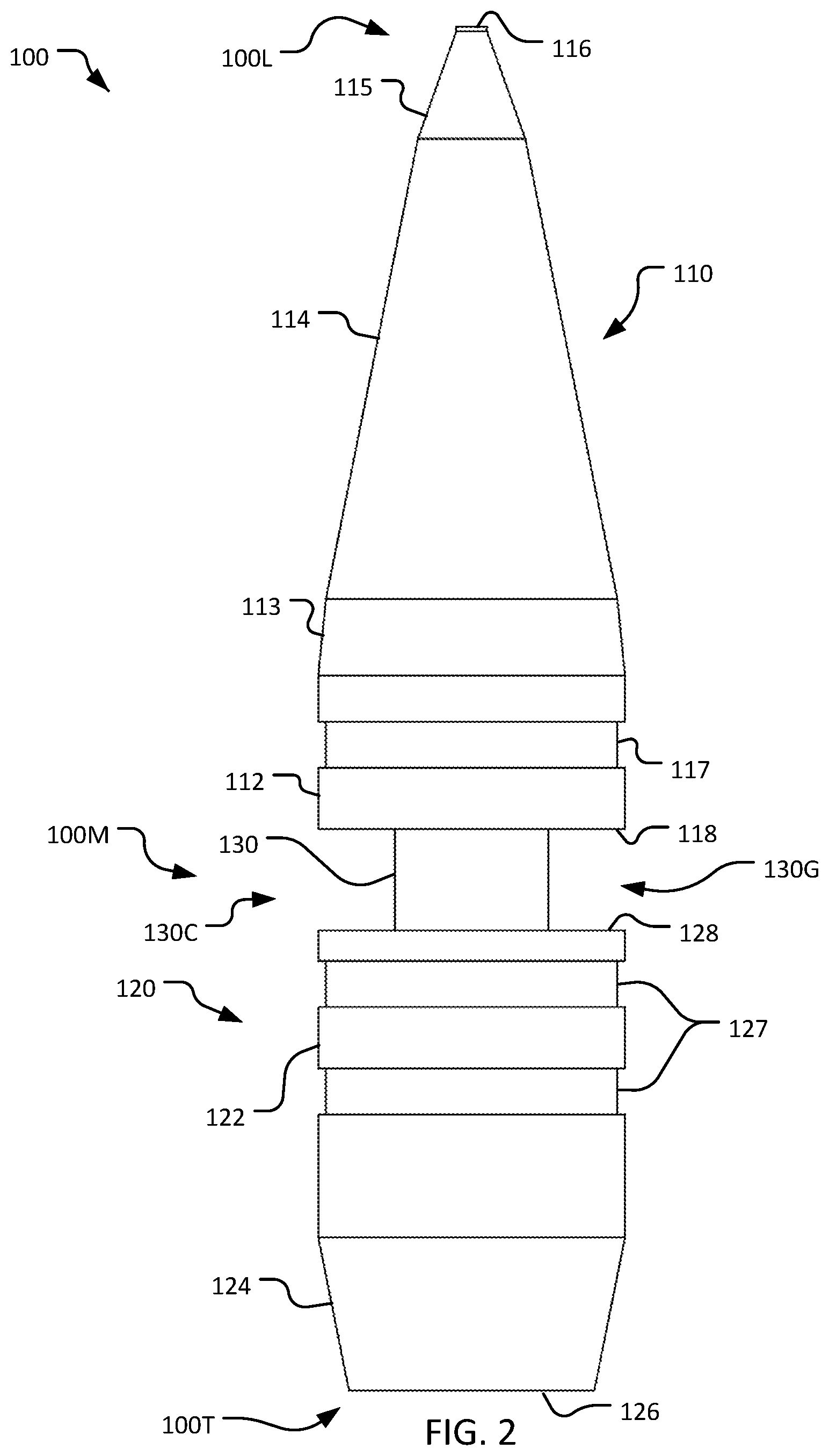 Patent US12332035 Figure 2 – Customizable projectile designed to tumble