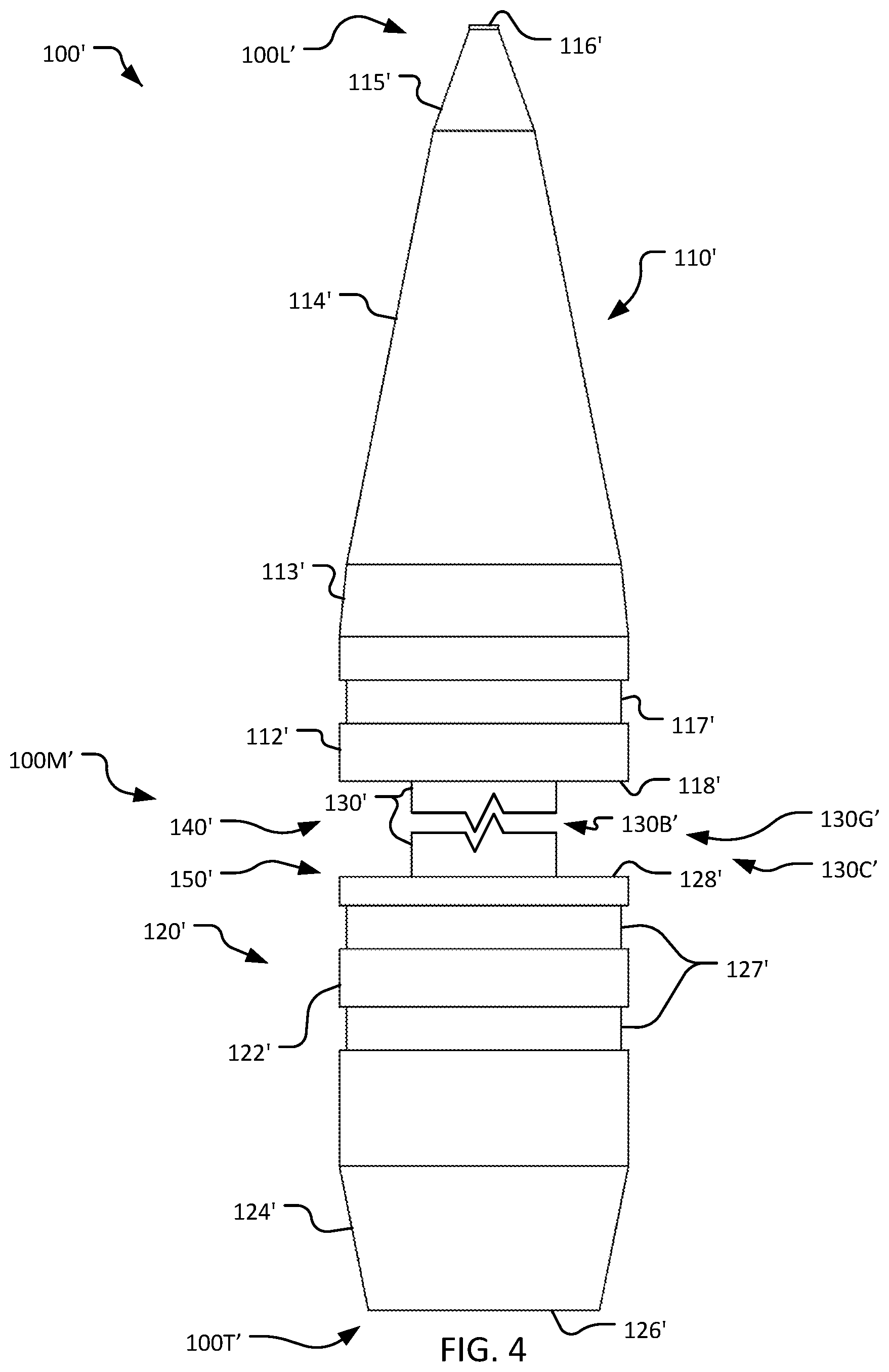 Patent US12332035 Figure 4 – Customizable projectile designed to tumble