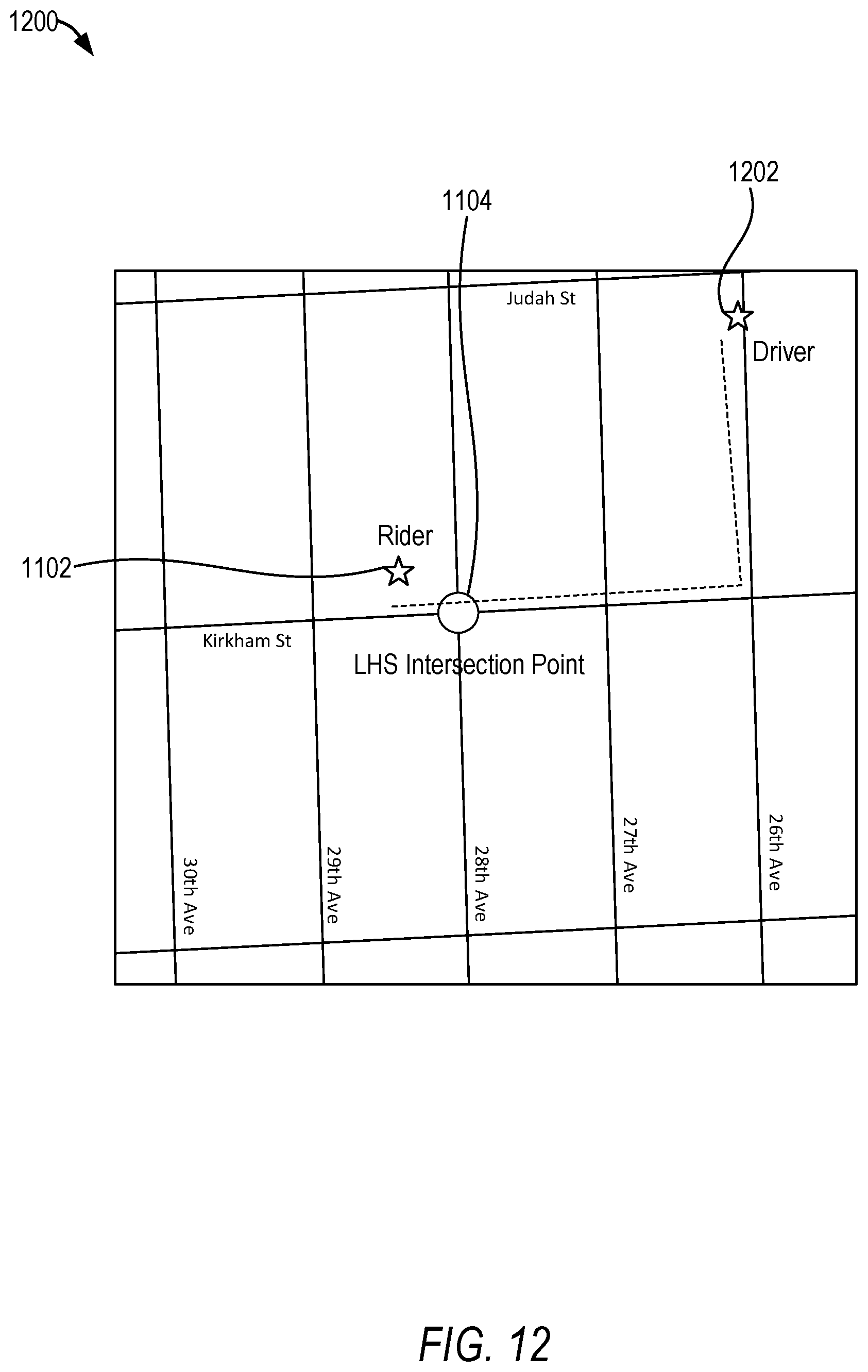 Patent US12332063 Figure 12 – Selecting routes based on ETA