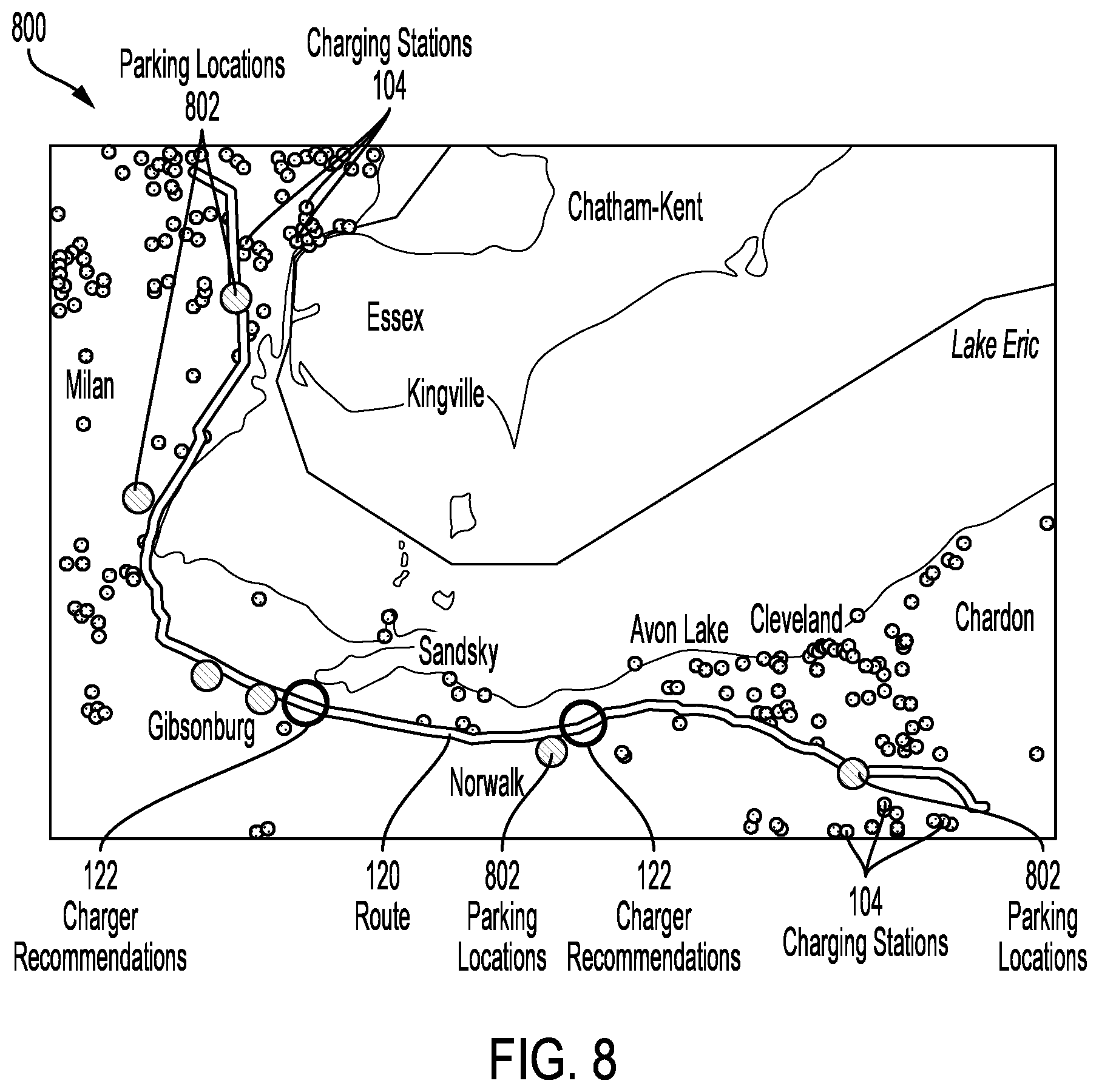 Patent US12332067 Figure 8 – EV charging station optimization
