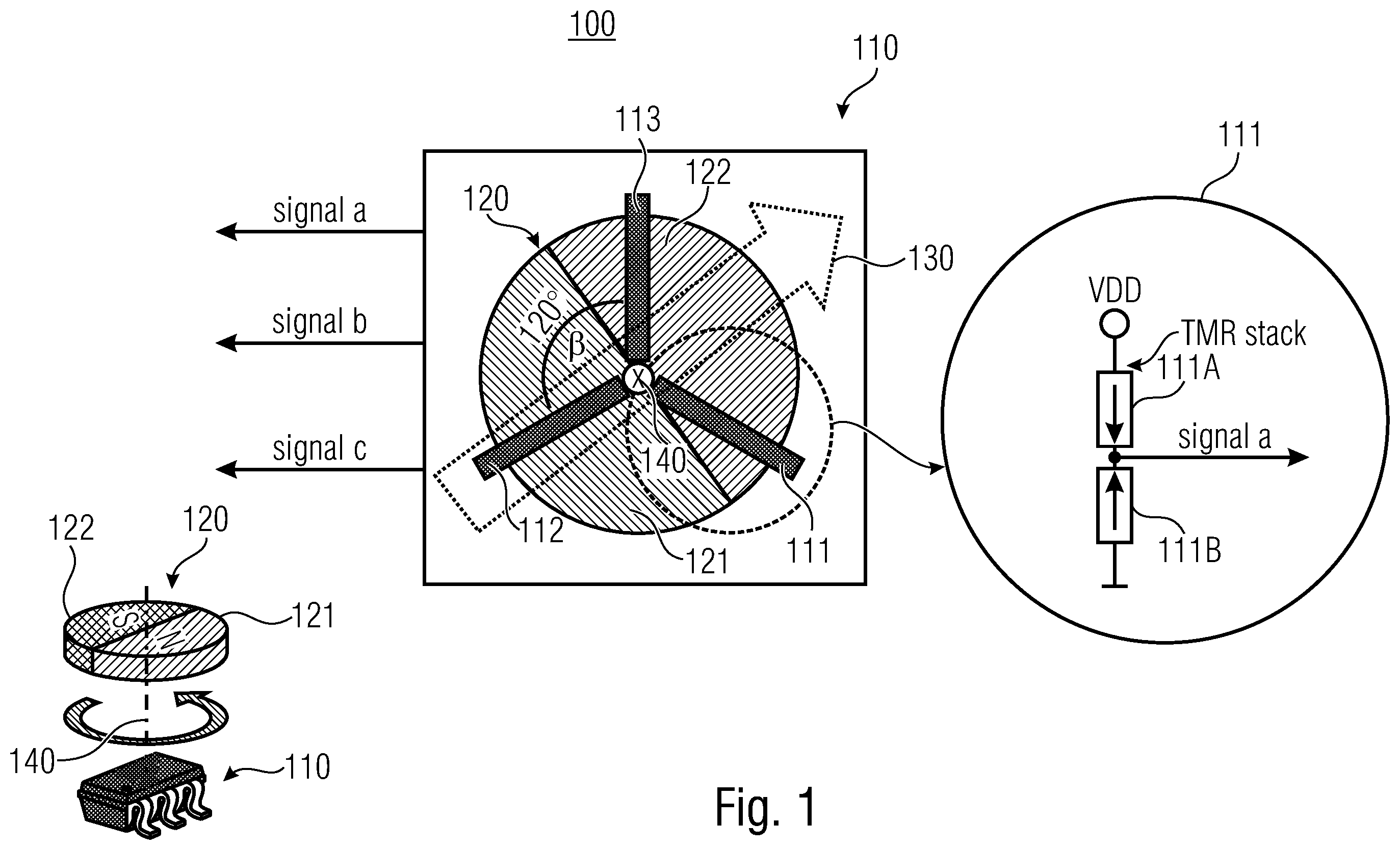Patent US12332090 — Magnetic angle sensor with symmetrical geometric arrangement — Figure 1