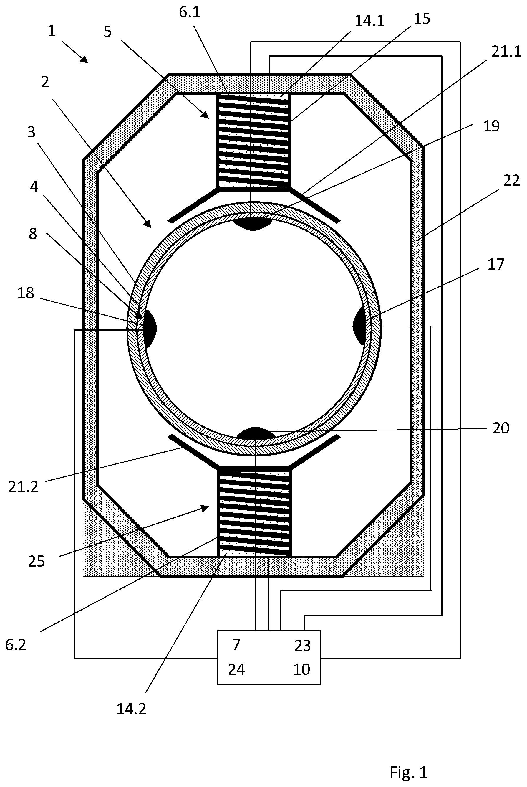 Patent US12332096 Figure 1 – Magneto-inductive flow measurement device