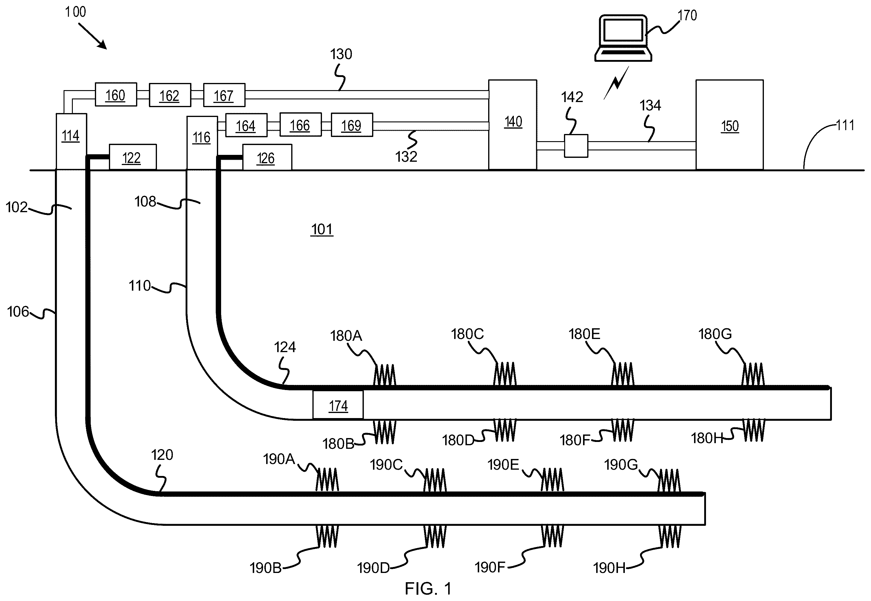 Patent US12332099 Figure 1 – Virtual flow metering using acoustics for a well