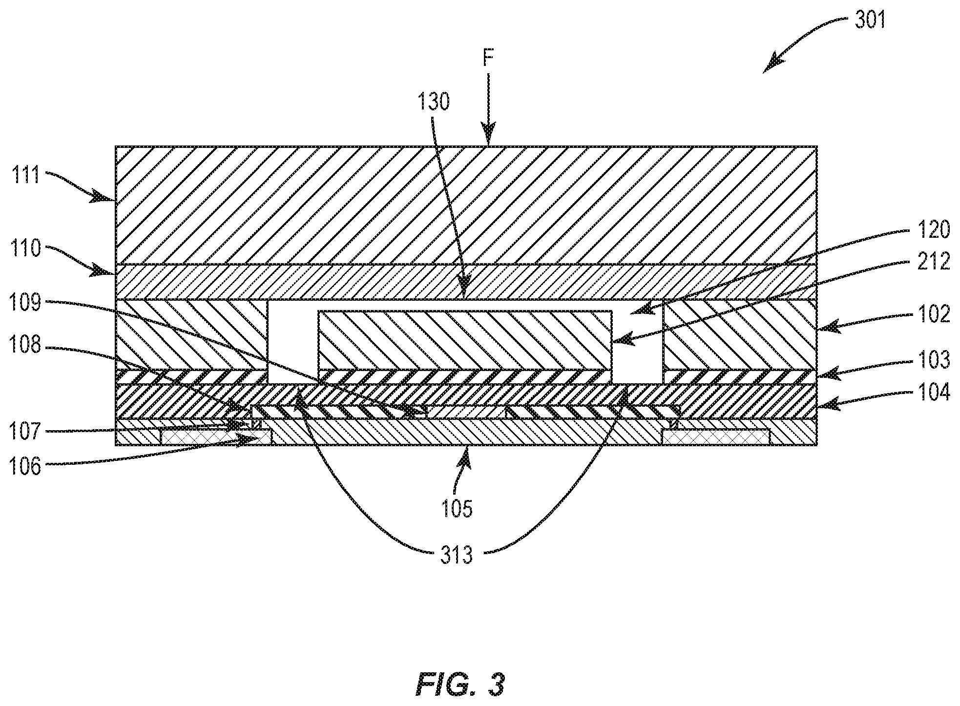 Patent US12332127 Figure 3 – Sealed force sensor with etch stop layer