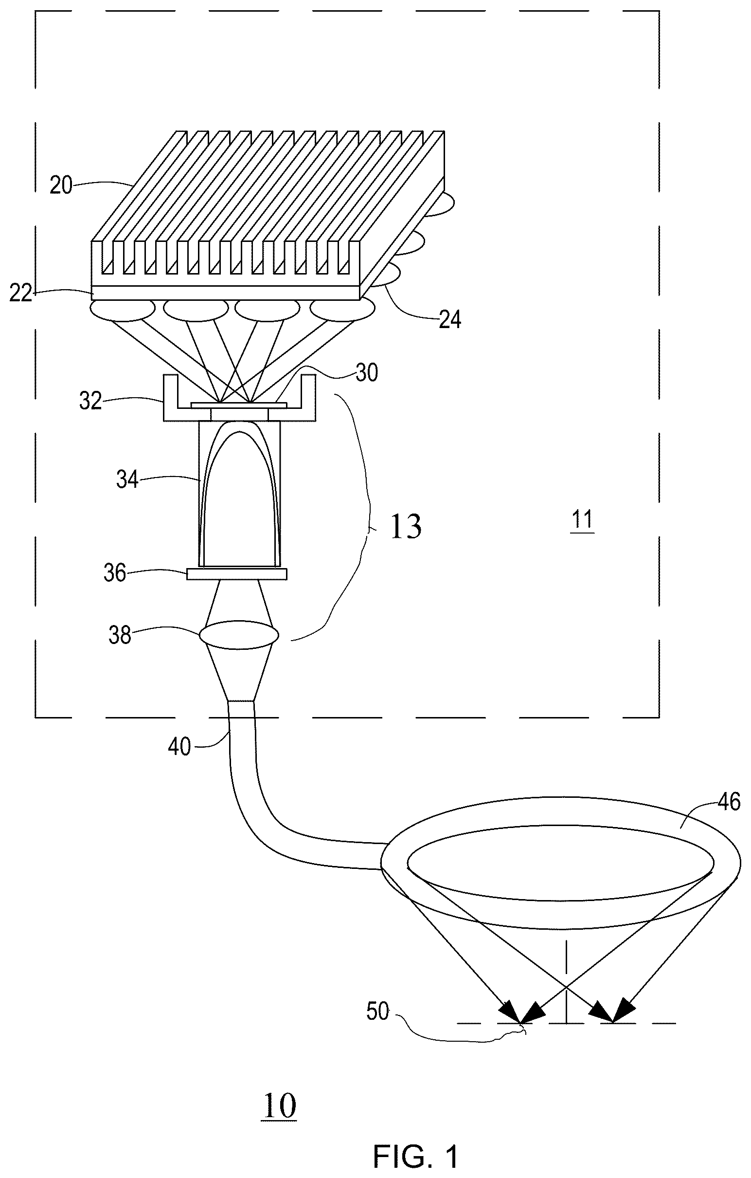Patent US12332176 Figure 1 – Dark field illumination based on laser illuminated phosphor