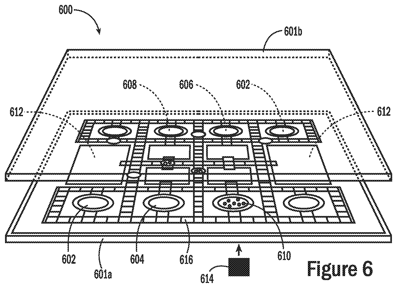 Patent US12332205 Figure 6 – Droplet-based surface modification and washing