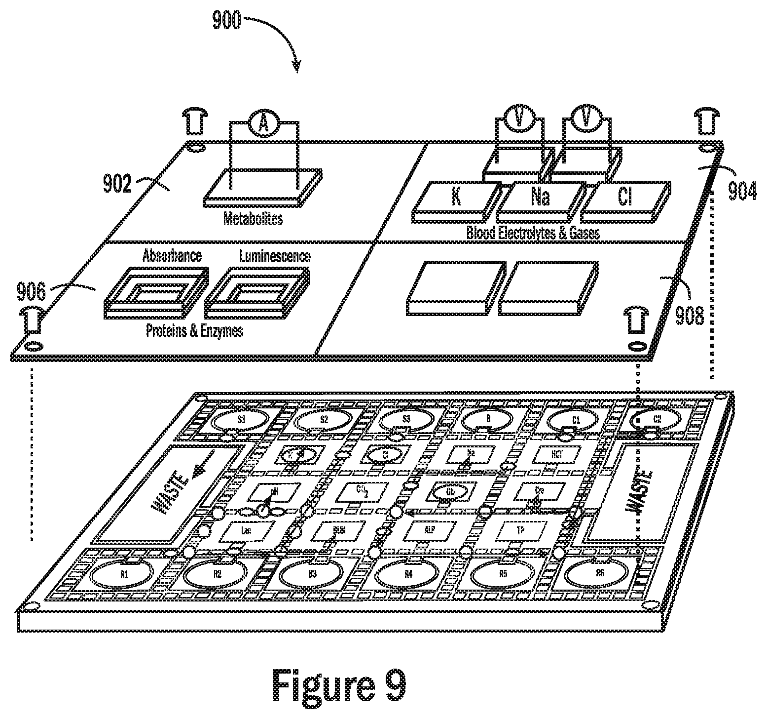 Patent US12332205 Figure 9 – Droplet-based surface modification and washing