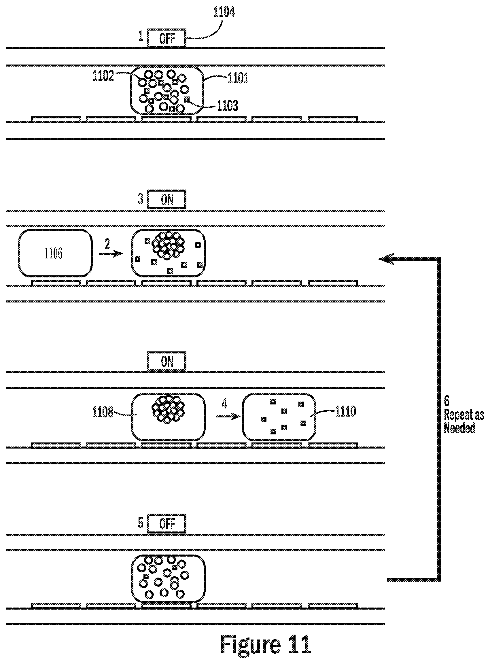 Patent US12332205 Figure 11 – Droplet-based surface modification and washing