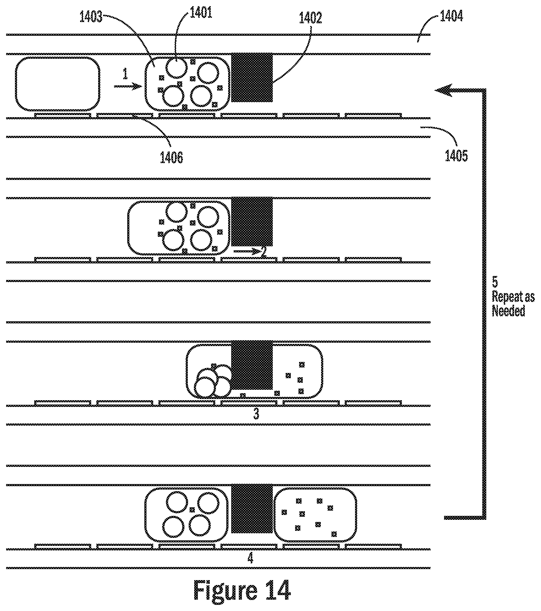 Patent US12332205 Figure 14 – Droplet-based surface modification and washing