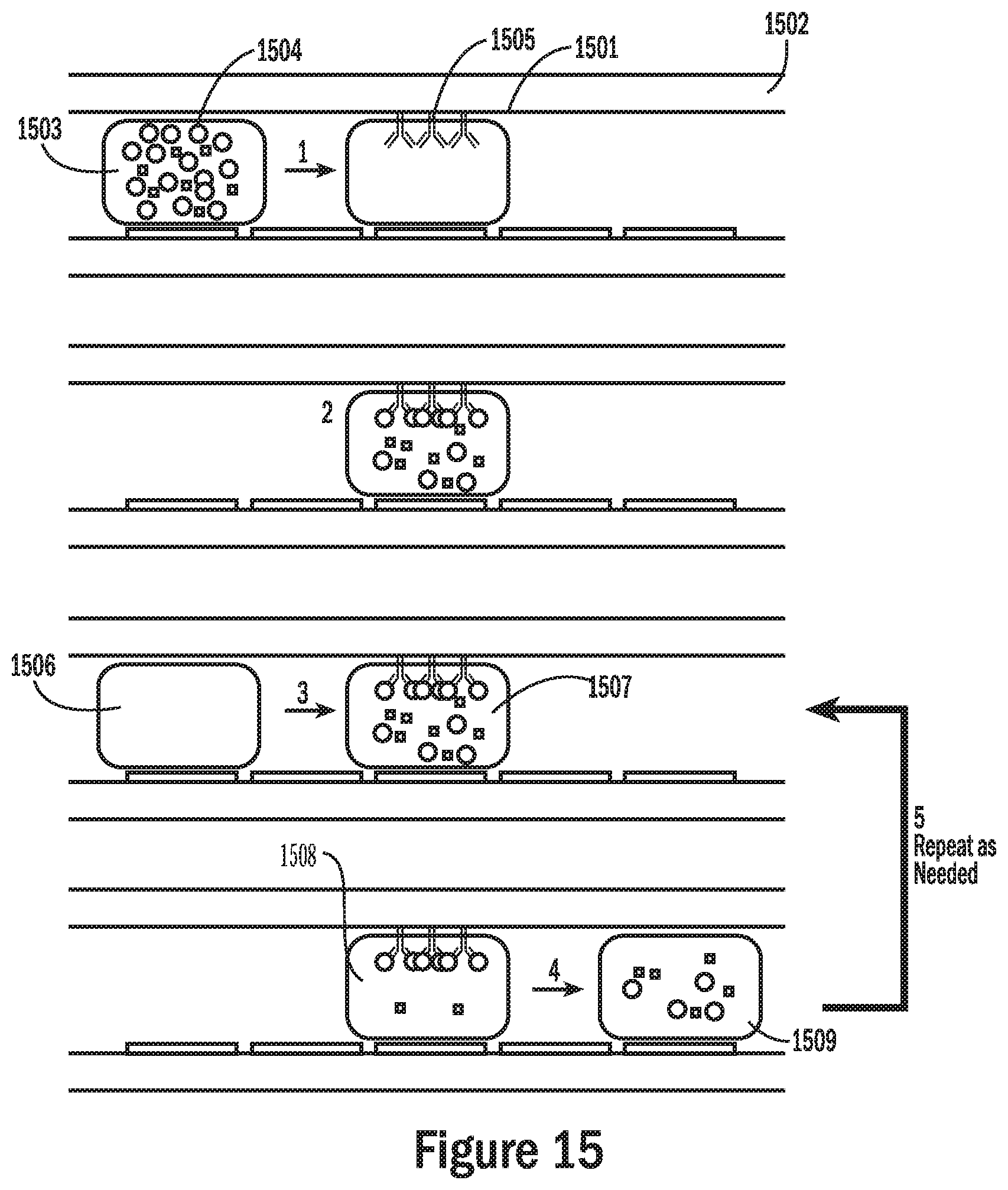 Patent US12332205 Figure 15 – Droplet-based surface modification and washing