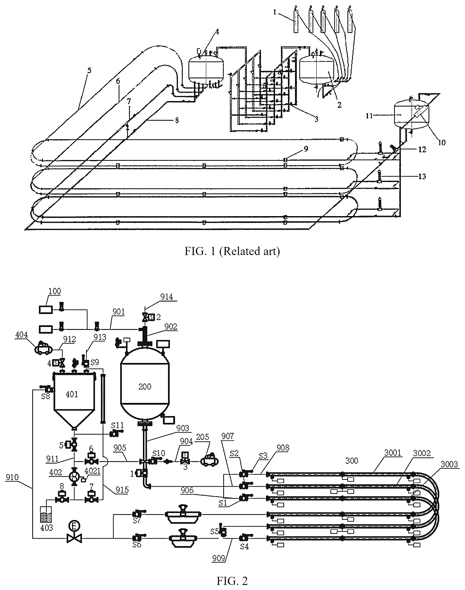 Patent US12332232 Figure 1 – Crude oil transportation drag-reducing agent testing loop test bench and a use method thereof