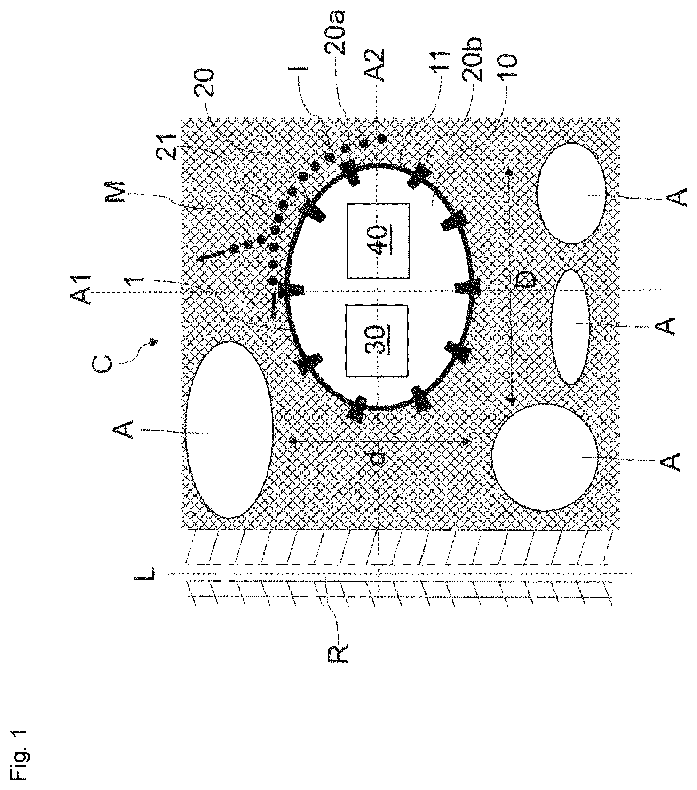 Patent US12332233 Figure 1 – Sensor assembly for determining properties of a concrete structure and concrete structure